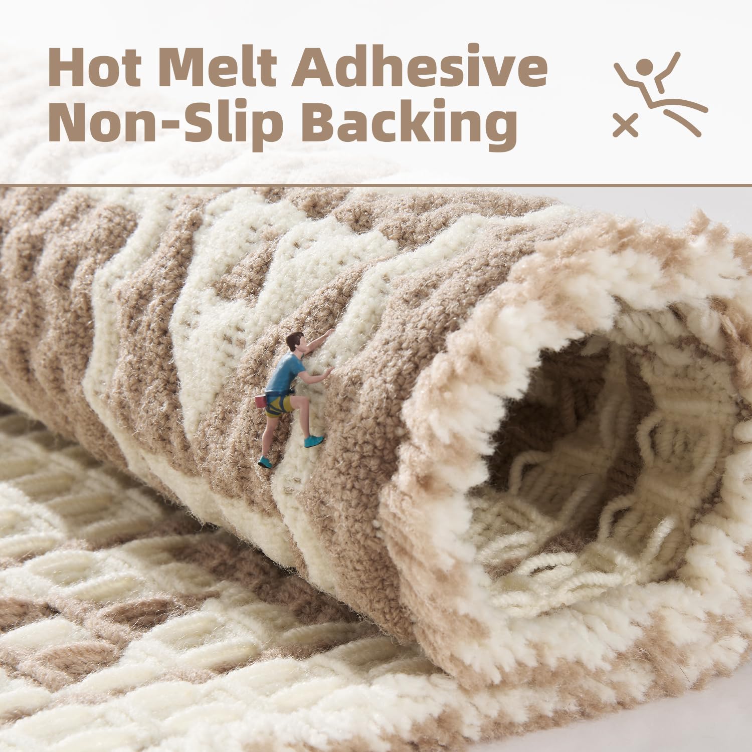 PADOOR-Waffle Bath Mat 24"x36"-Super Absorbent Bath Mats for Bathroom, Machine Washable Non Slip Bathroom Rug with Tassels, Soft Bathroom Mat for Laundry Room, Bedroom, Brown & Cream, 2'x 3'