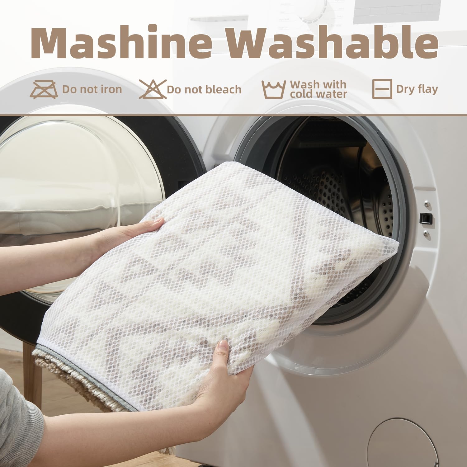 PADOOR-Waffle Bath Mat 24"x36"-Super Absorbent Bath Mats for Bathroom, Machine Washable Non Slip Bathroom Rug with Tassels, Soft Bathroom Mat for Laundry Room, Bedroom, Brown & Cream, 2'x 3'