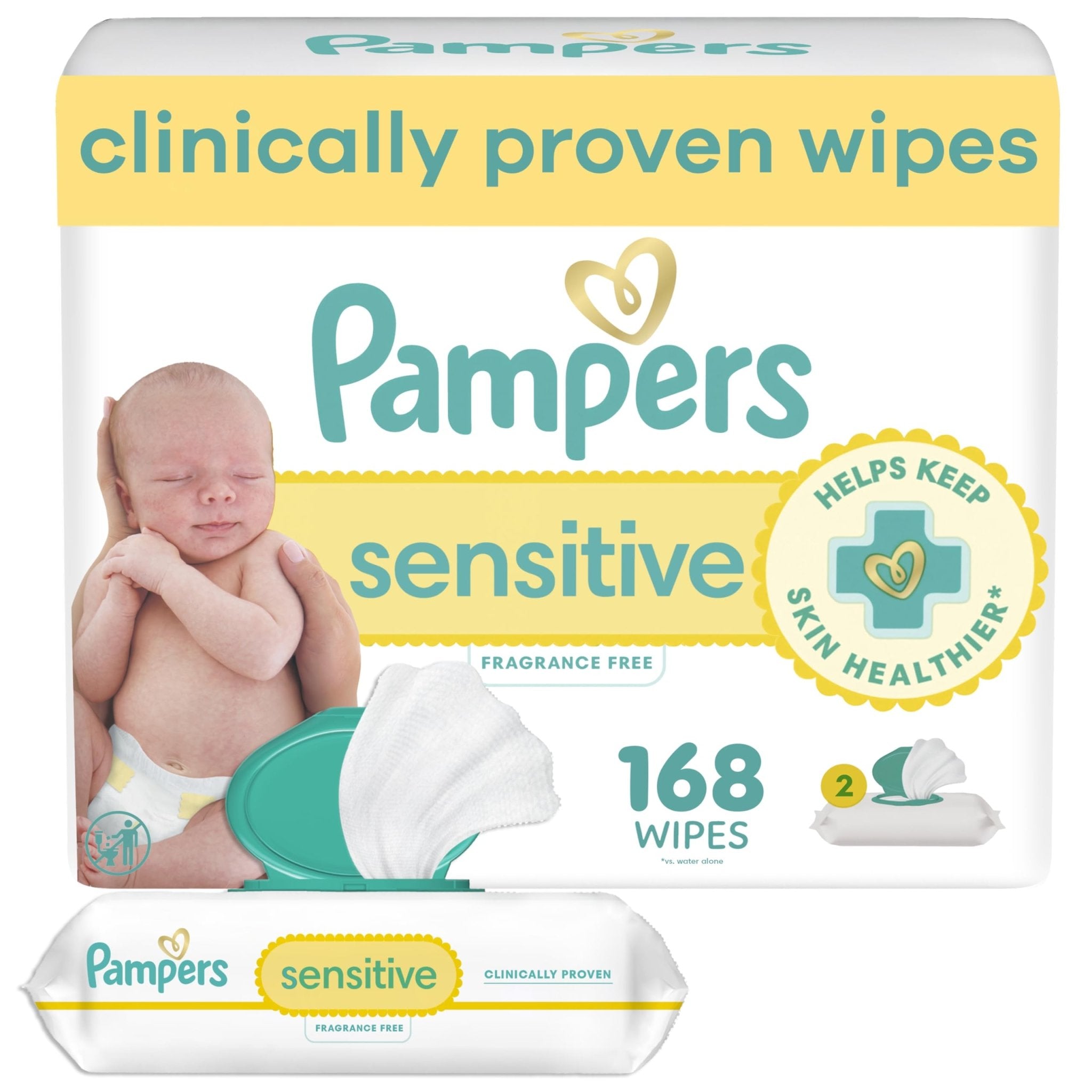 Pampers Sensitive Baby Wipes, Water Based, Hypoallergenic and Unscented, 8 Flip-Top Packs, 4 Refill Packs (1008 Wipes Total)