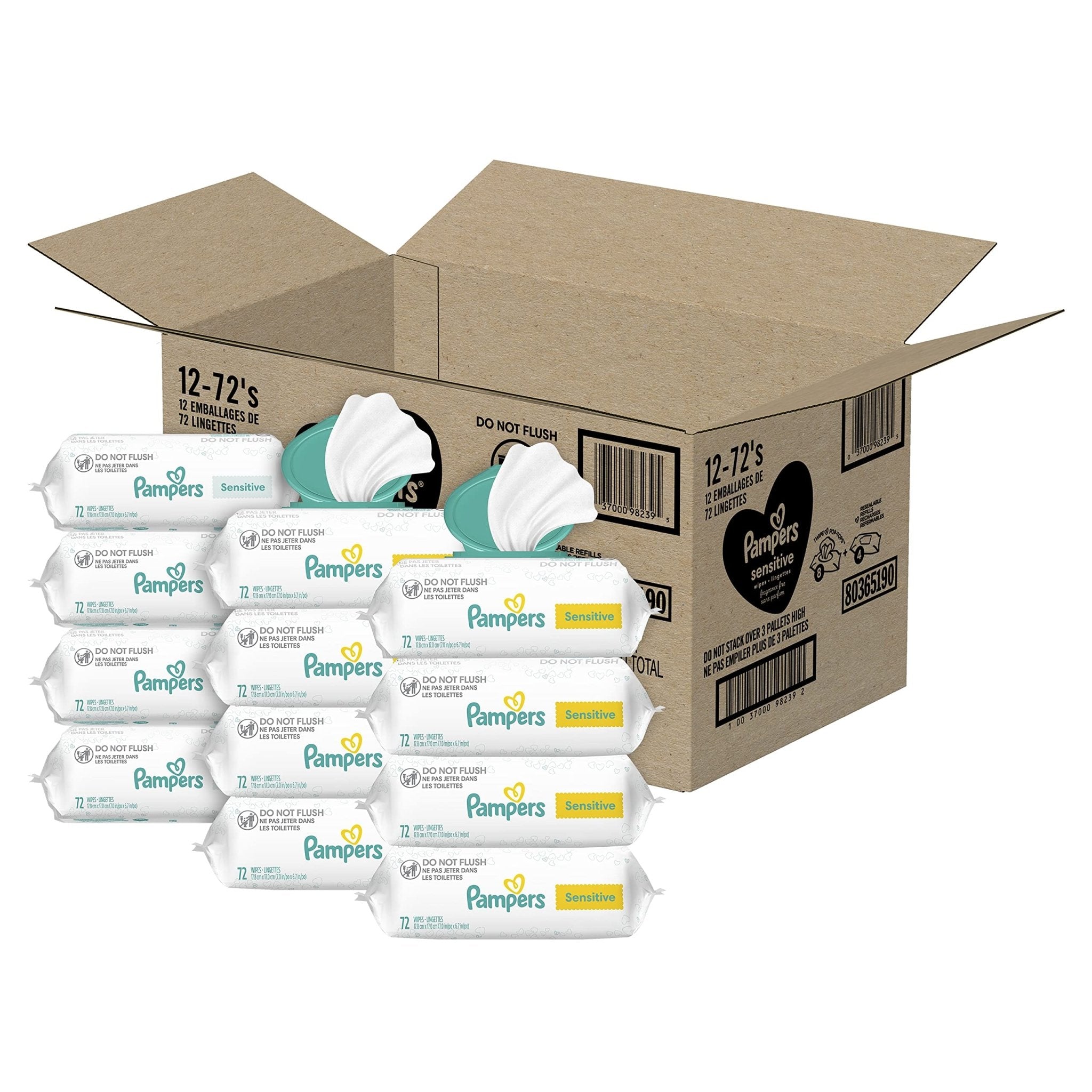 Pampers Sensitive Baby Wipes, Water Based, Hypoallergenic and Unscented, 8 Flip-Top Packs, 4 Refill Packs (1008 Wipes Total)