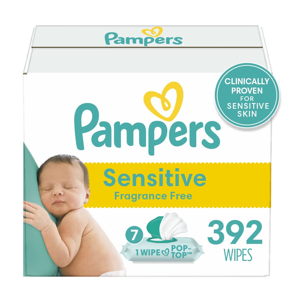 Pampers Sensitive Baby Wipes, Water Based, Hypoallergenic and Unscented, 8 Flip-Top Packs, 4 Refill Packs (1008 Wipes Total)