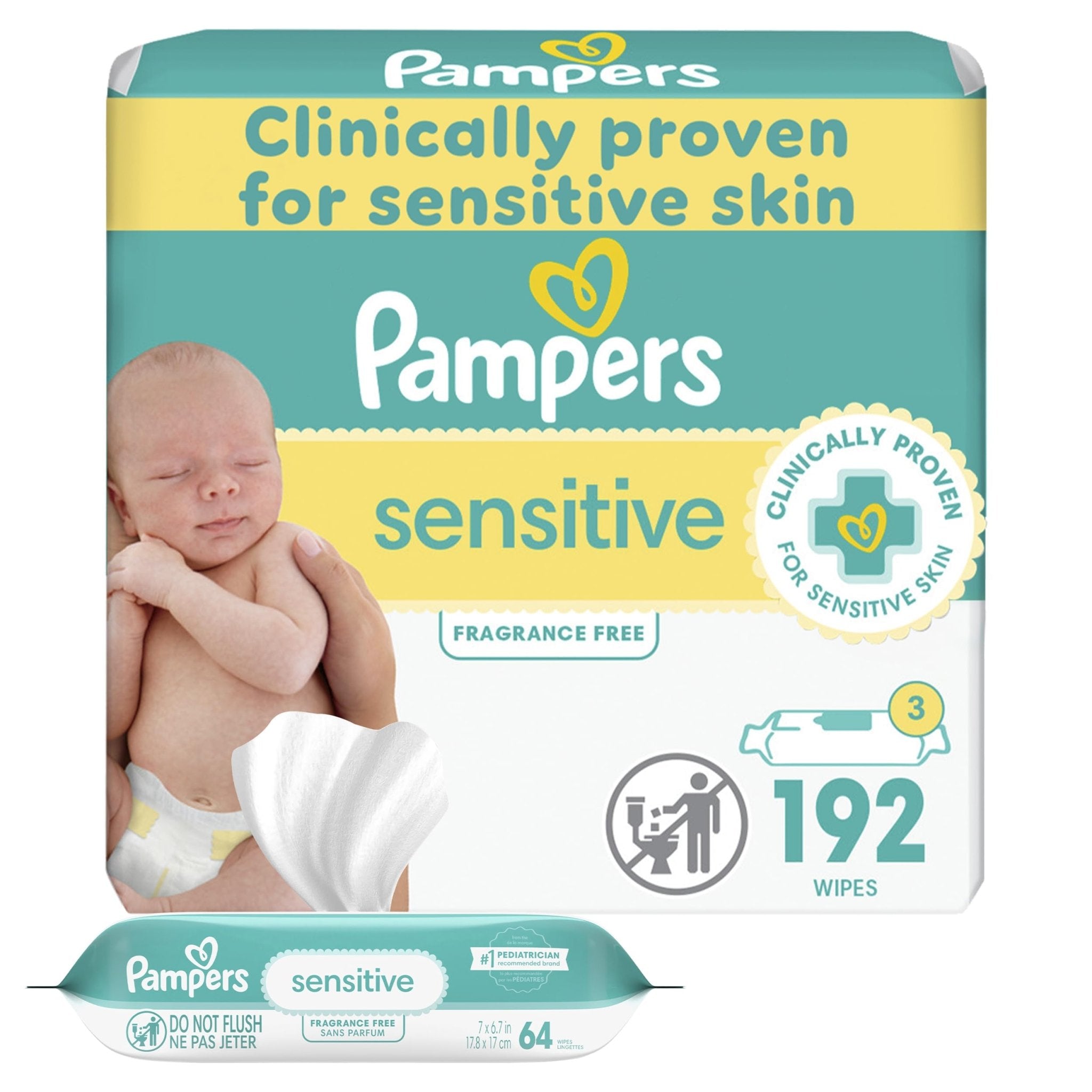 Pampers Sensitive Baby Wipes, Water Based, Hypoallergenic and Unscented, 8 Flip-Top Packs, 4 Refill Packs (1008 Wipes Total)