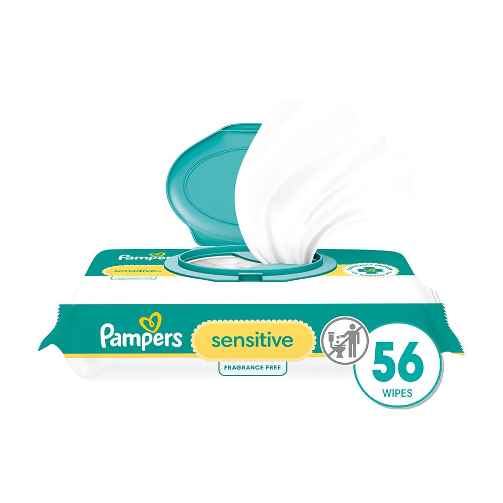 Pampers Sensitive Baby Wipes, Water Based, Hypoallergenic and Unscented, 8 Flip-Top Packs, 4 Refill Packs (1008 Wipes Total)