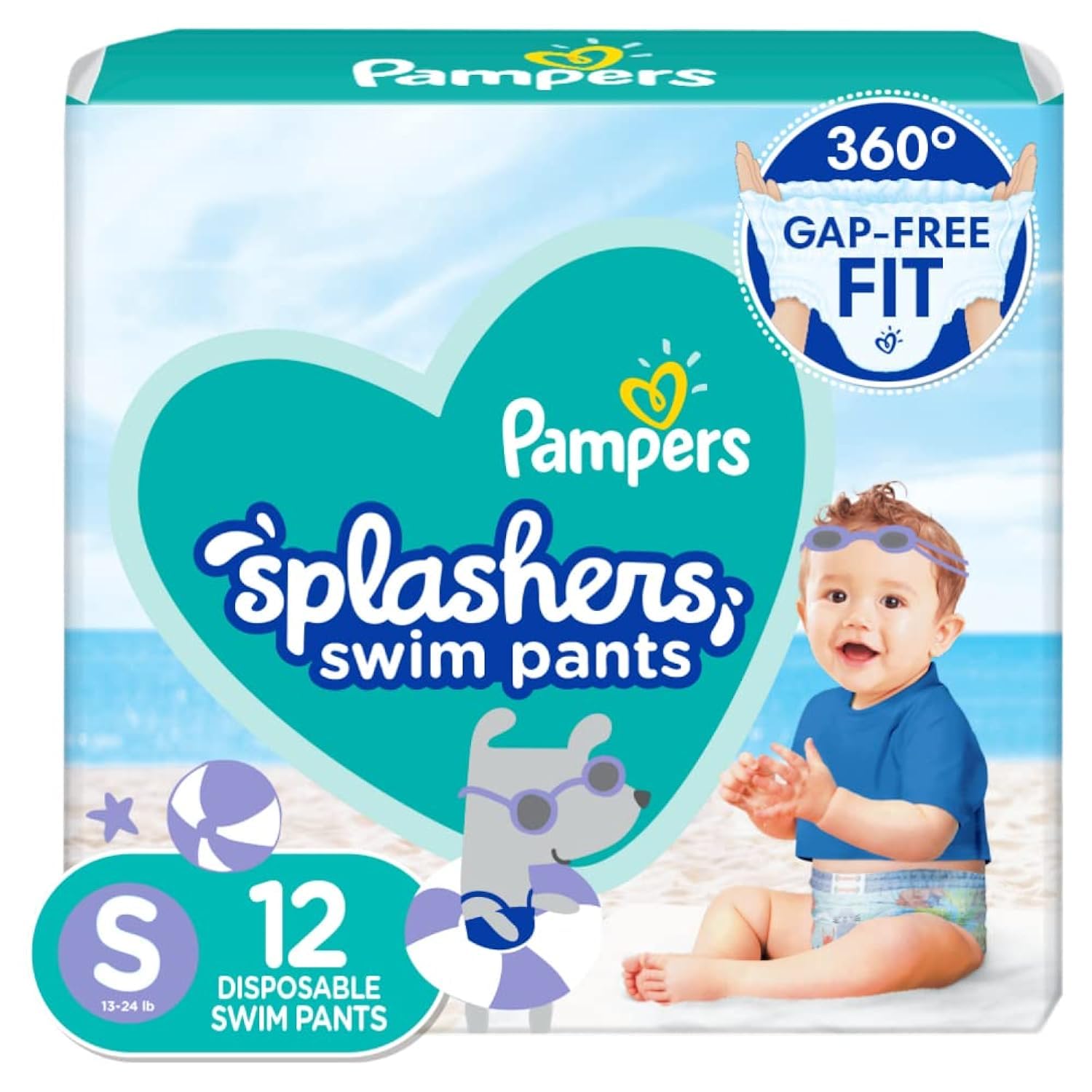 Pampers Swim Diapers - Splashers - Size 4, 18 Count, Gap-Free Disposable Baby Swimming Pants