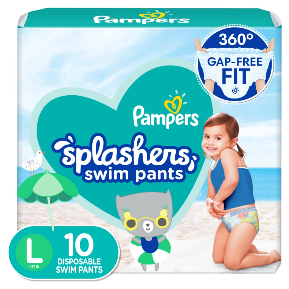 Pampers Swim Diapers - Splashers - Size 4, 18 Count, Gap-Free Disposable Baby Swimming Pants