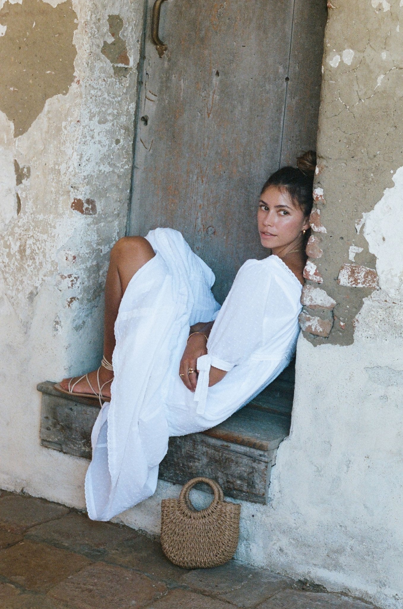 Parker Dress - White Cotton Swiss Dot Dress With Lace Trim