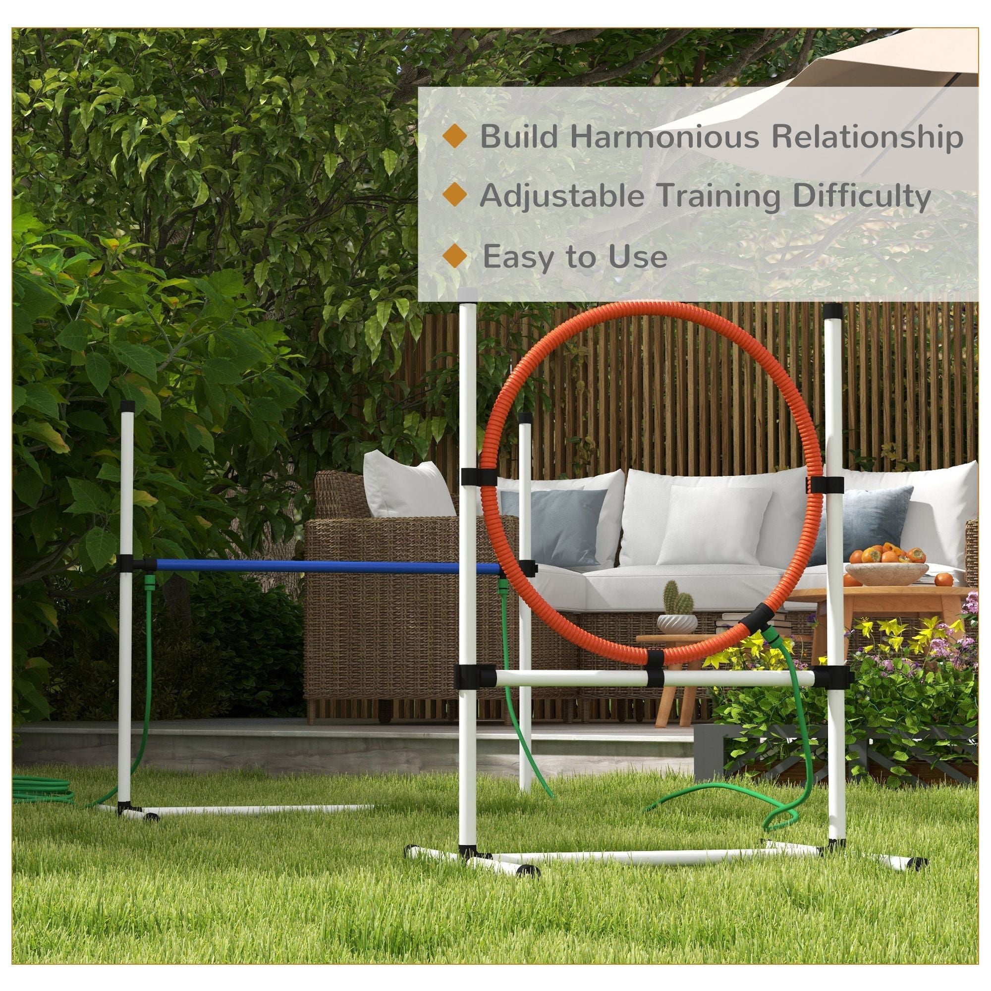 PawHut 5pc Dog Agility Training Equipment Set with Spray Water Tube, White