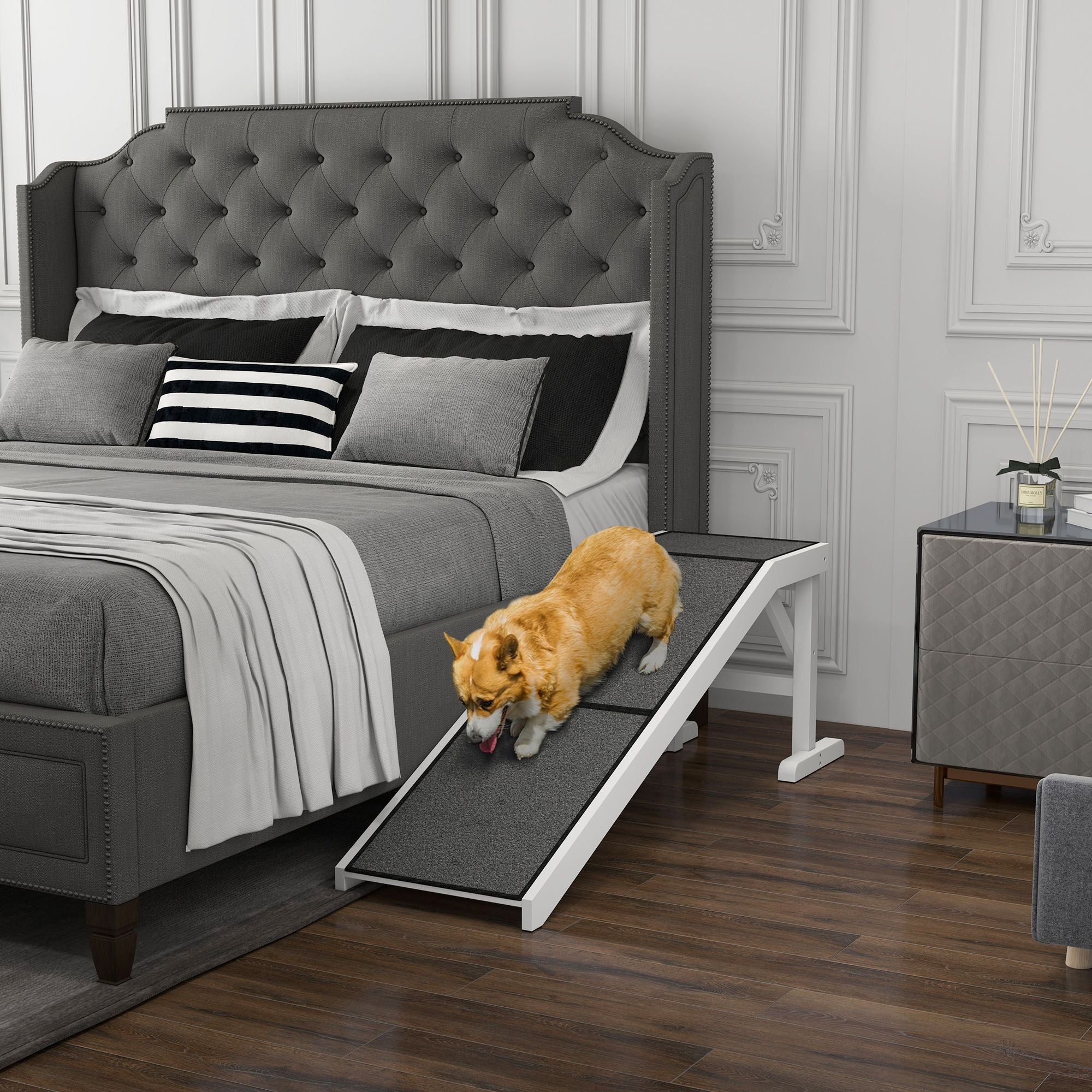 PawHut 60" Pet Ramp for Dogs & Cats, Non-Slip Carpet, Easy Access, White