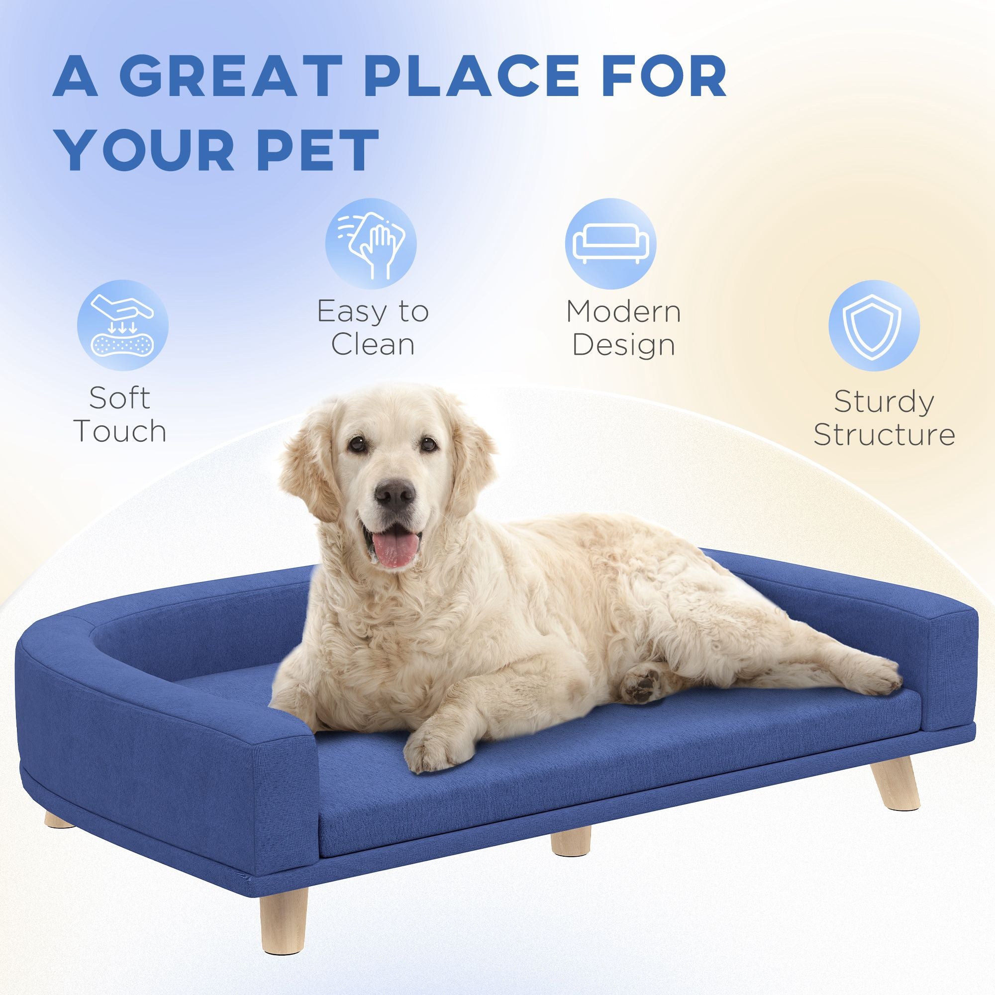 PawHut Dog Sofa Couch Bed with Washable Cushion for Large Dogs, Cats, Blue
