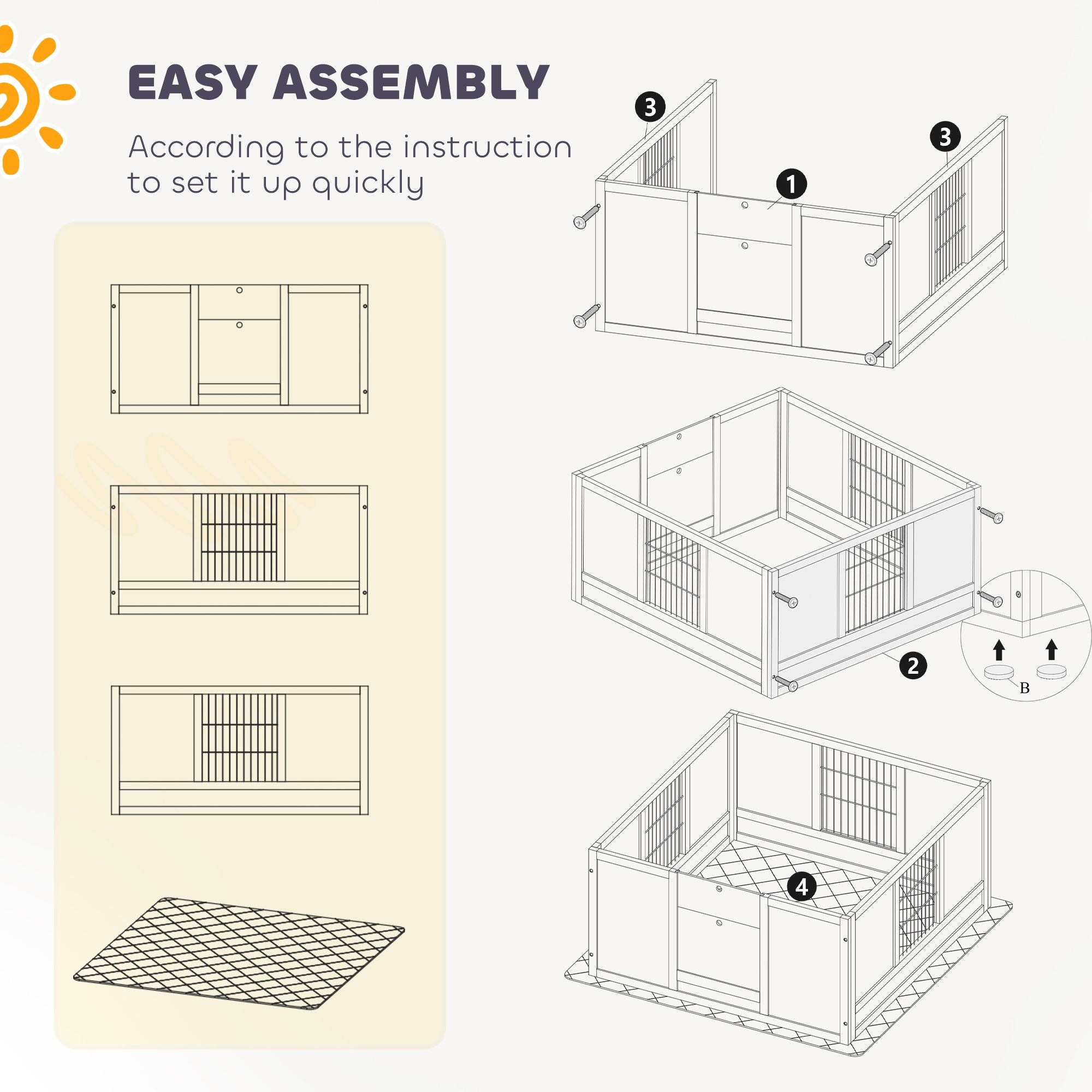 PawHut Dog Whelping Box with Washable Pee Pad, Adjustable Height Door, for Large Breed Dogs, 49" x 47" x 19"