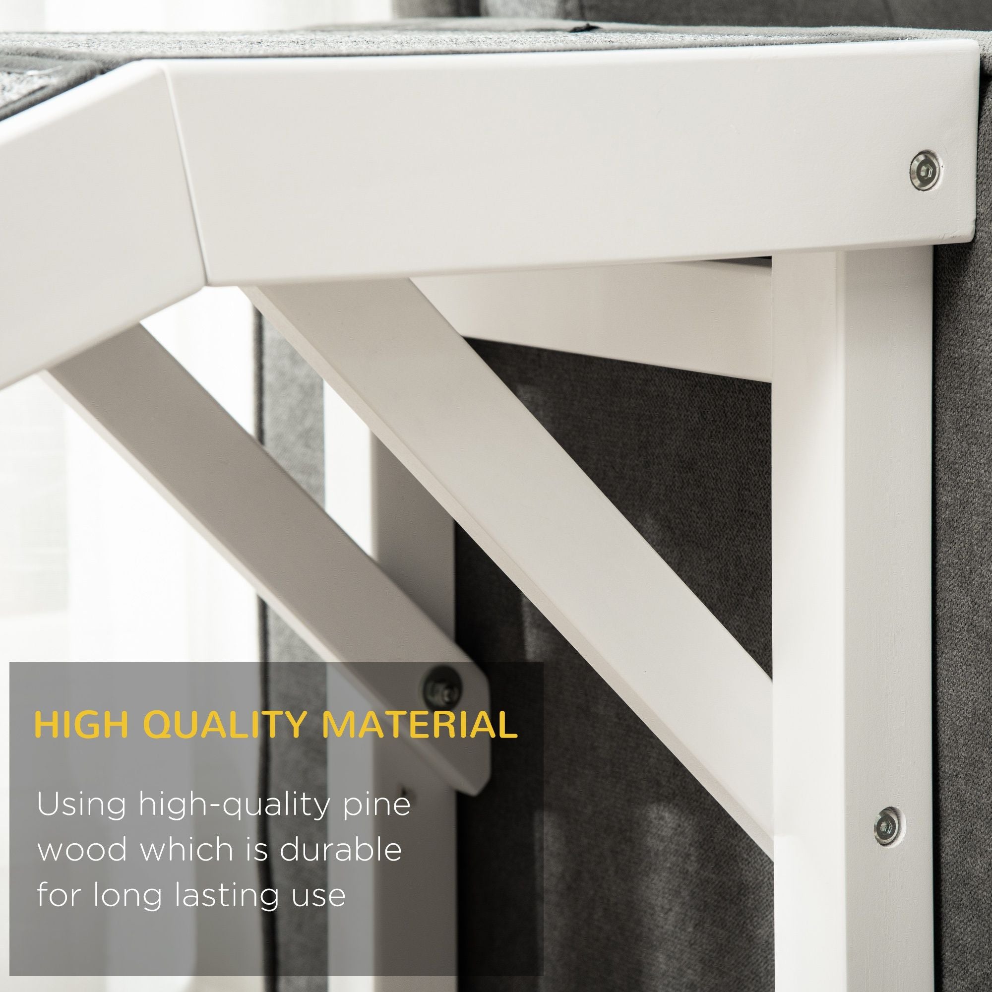 PawHut Pet Ramp for Dogs Non-slip Carpet Top Platform Pine Wood 74"L x 16"W x 25"H, Grey, White