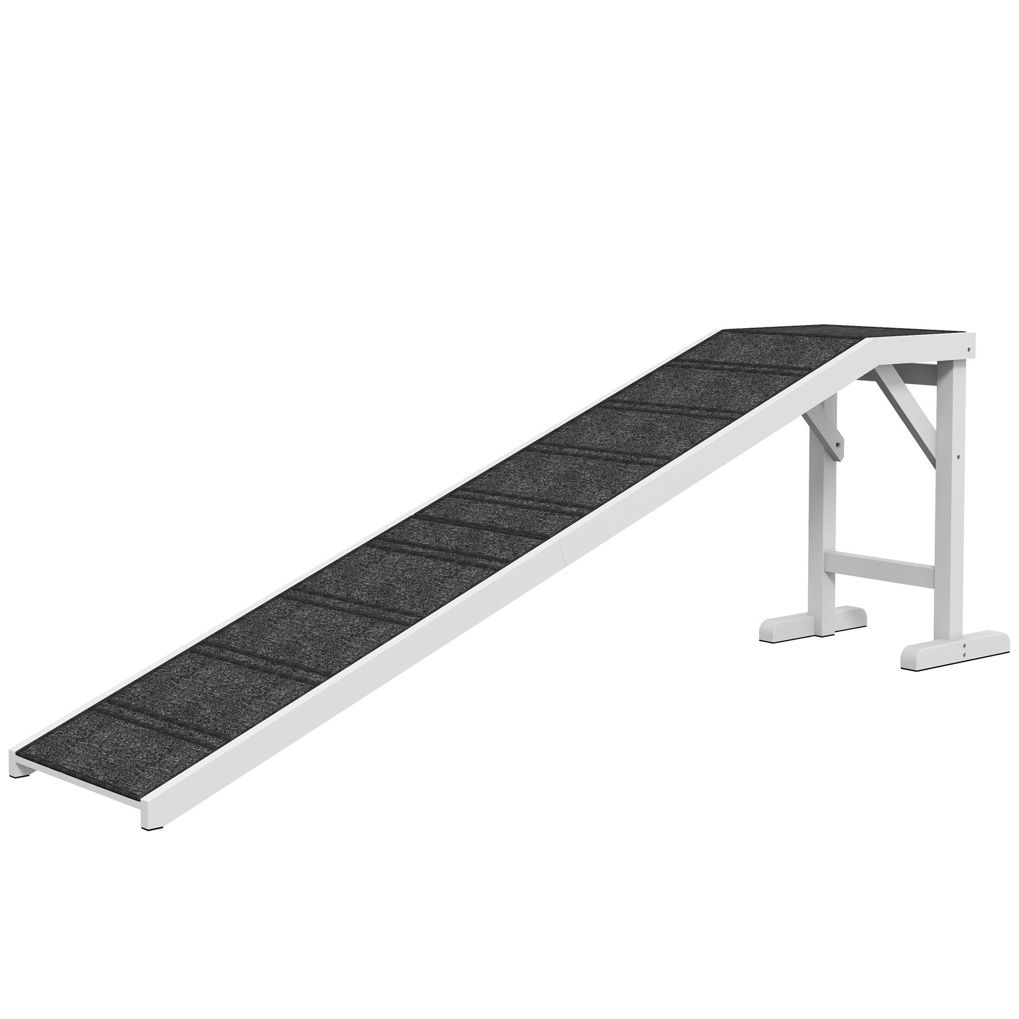 PawHut Pet Ramp for Dogs Non-slip Carpet Top Platform Pine Wood 74"L x 16"W x 25"H, Grey, White
