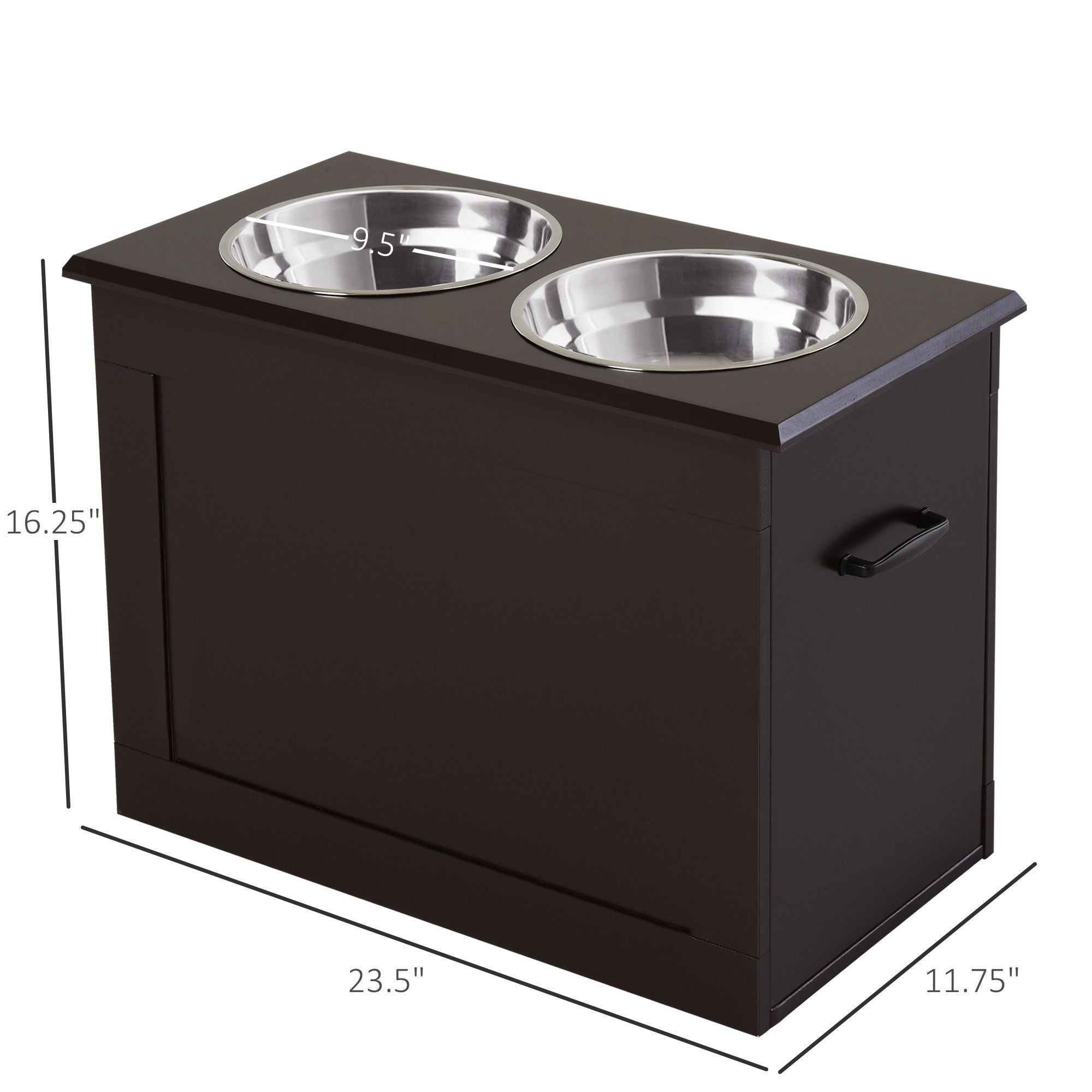 PawHut Raised Dog Feeding Station with 2 Stainless Steel Bowls Storage Large Pets Dark Brown