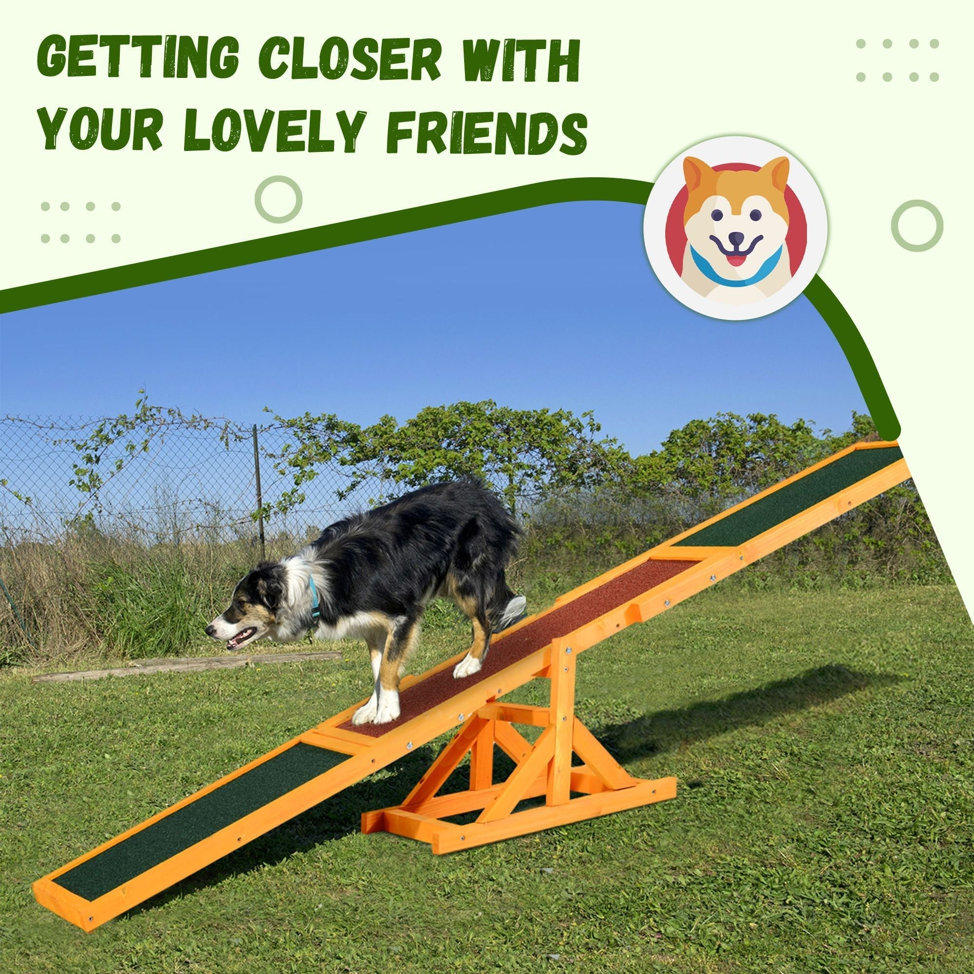PawHut Wooden Dog Agility Seesaw, Training and Exercise Equipment, Weather Resistant, 71" L, Natural