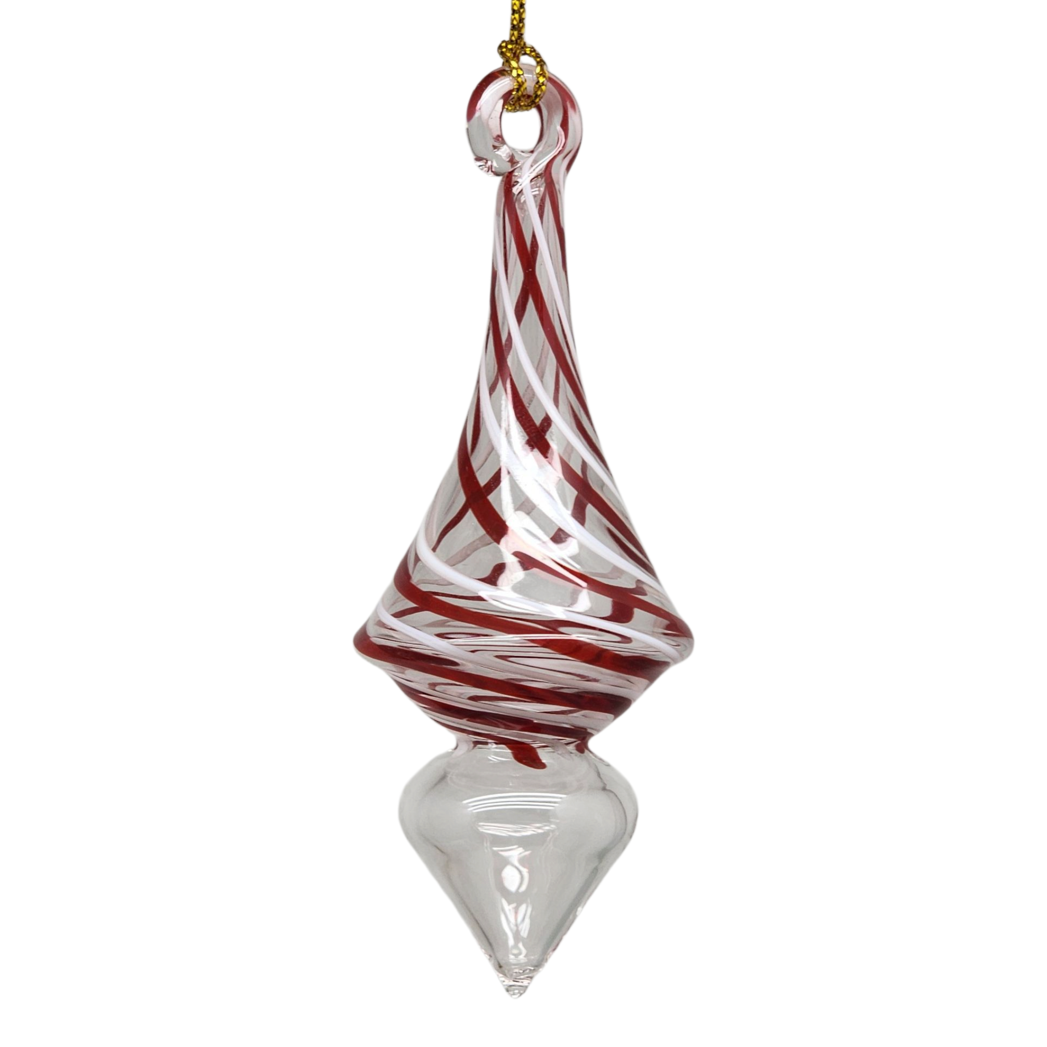 Candy Cane Stripe Blown Glass Ornament - Teardrop