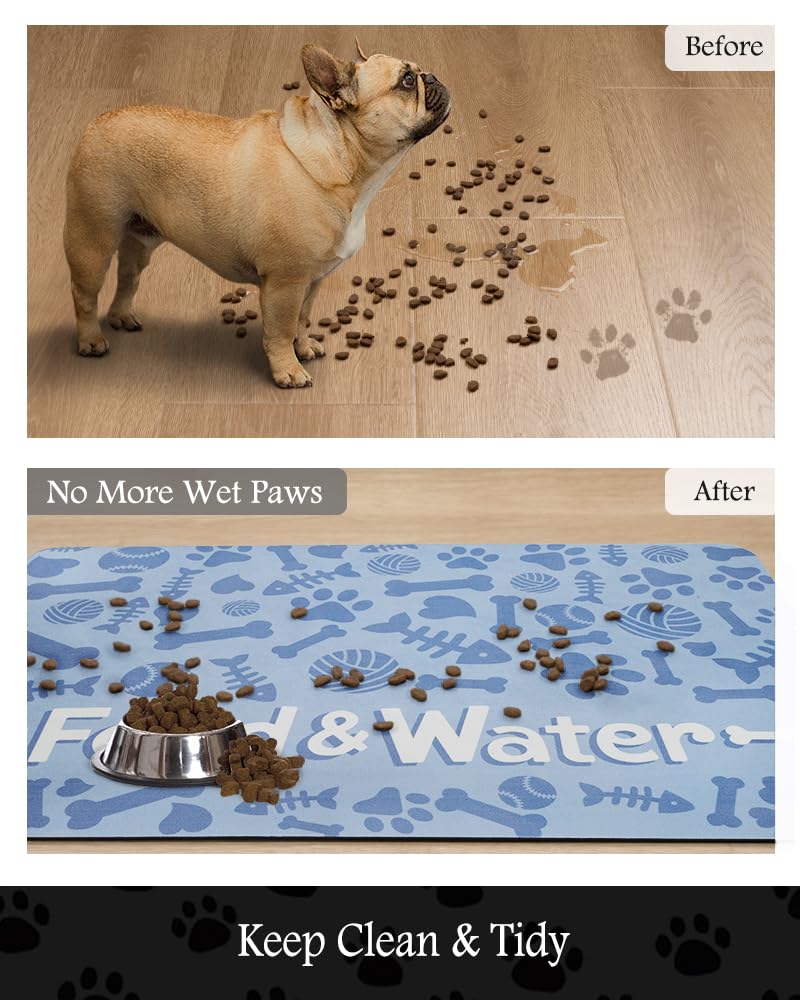 Pet Feeding Mat-Absorbent Dog Mat for Food and Water Bowl-No Stains Quick Dry Dog Water Dispenser Mat-Dog Accessories Pet Supplies-Dog Water Bowl for Messy Drinkers