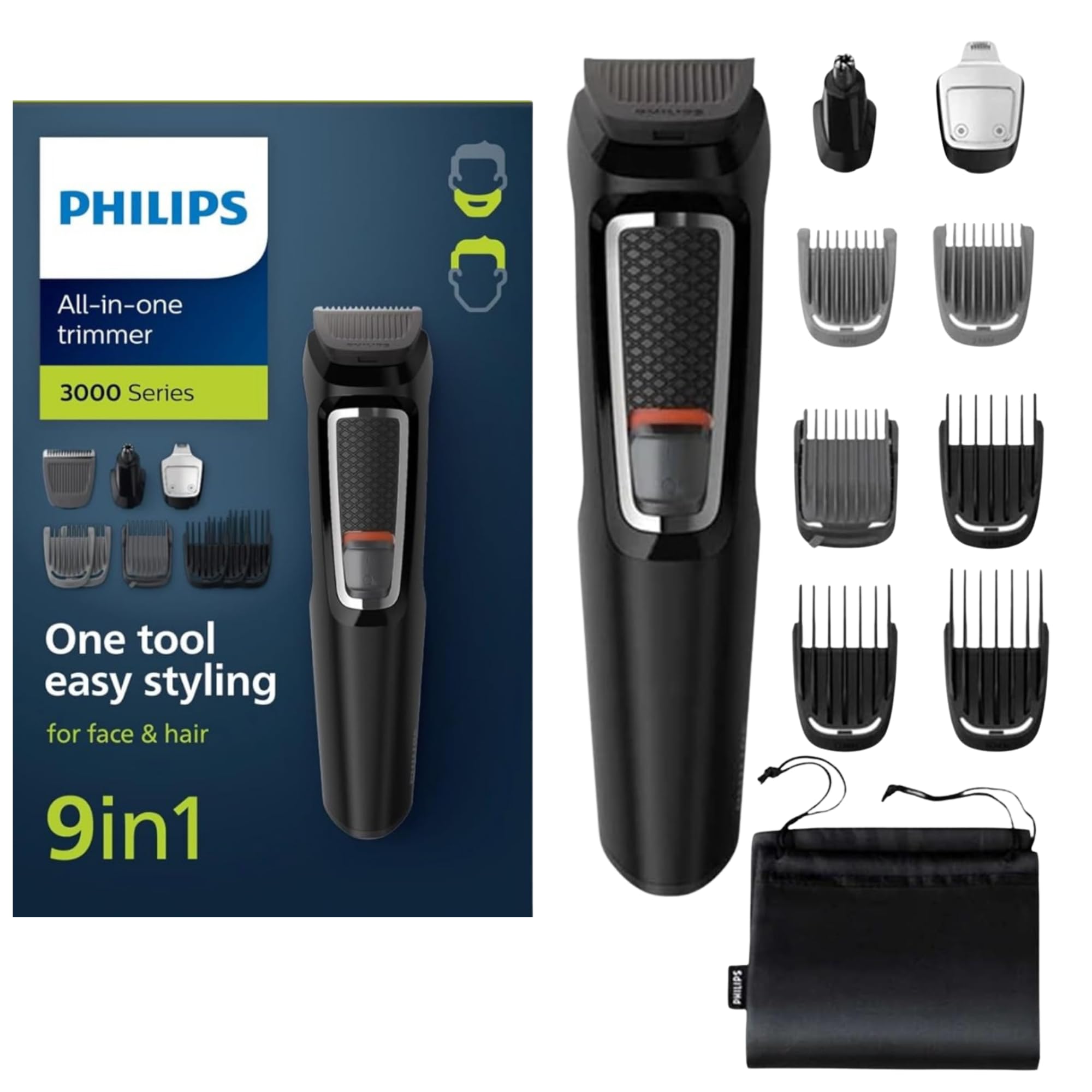Philips Norelco Multigroom All-in-One Trimmer Series 3000 with 13 pieces - No Blade Oil Needed, MG3750/50