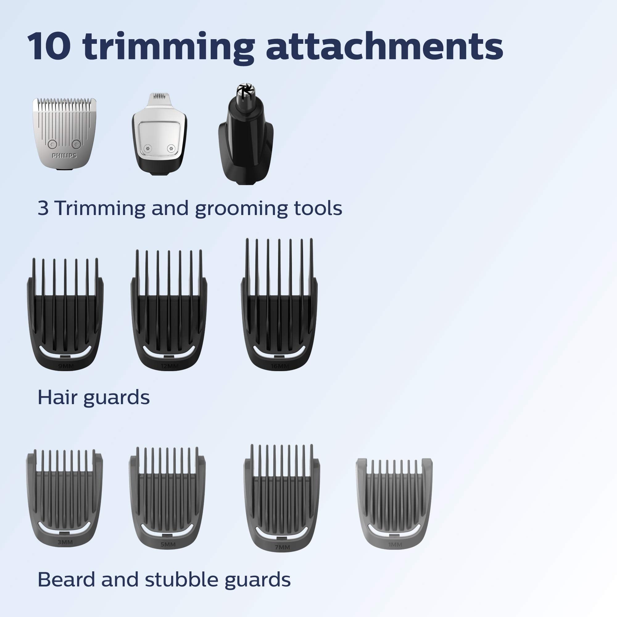 Philips Norelco Multigroom All-in-One Trimmer Series 3000 with 13 pieces - No Blade Oil Needed, MG3750/50