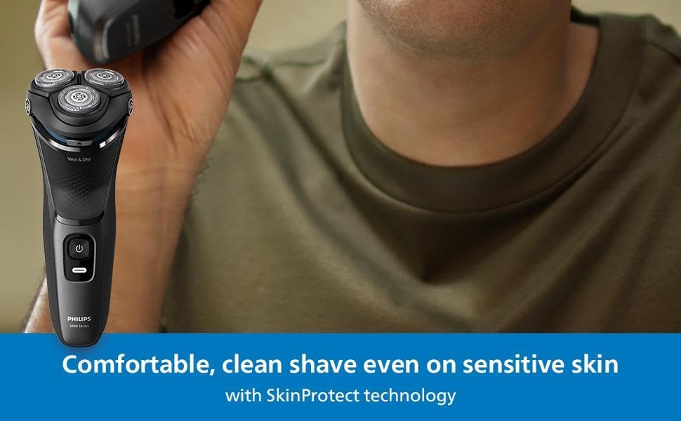 Philips Shaver for Men Series 3000 Rechargeable Wet/Dry Mens Electric Shavers Electric Razor for Men- Modern Steel Metallic