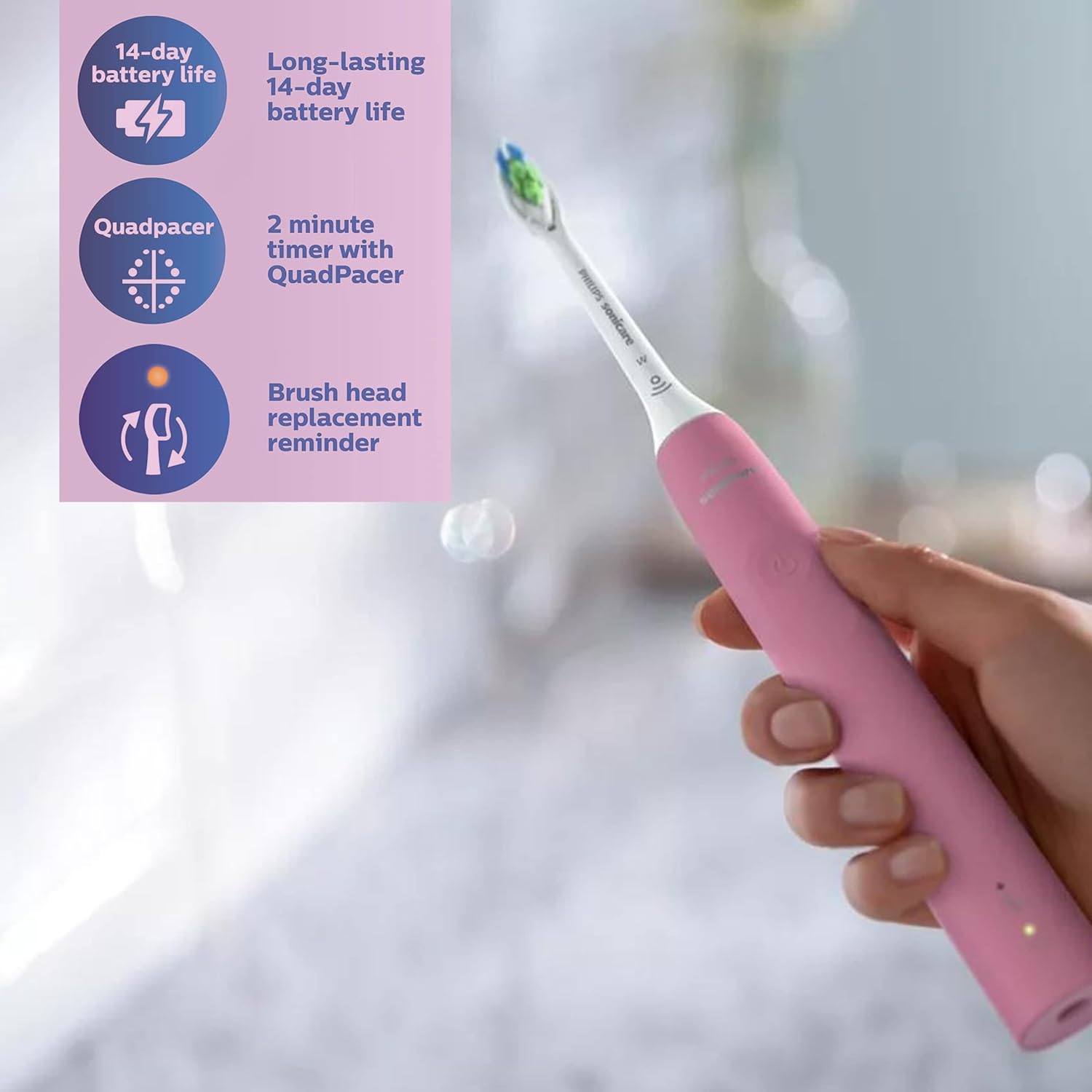 PHILIPS Sonicare Electric Toothbrush with DiamondClean Brush Head, Phillips Sonicare Rechargeable Toothbrush with Pressure Sensor, Travel Case, Sonic Electronic Toothbrush (Pink)