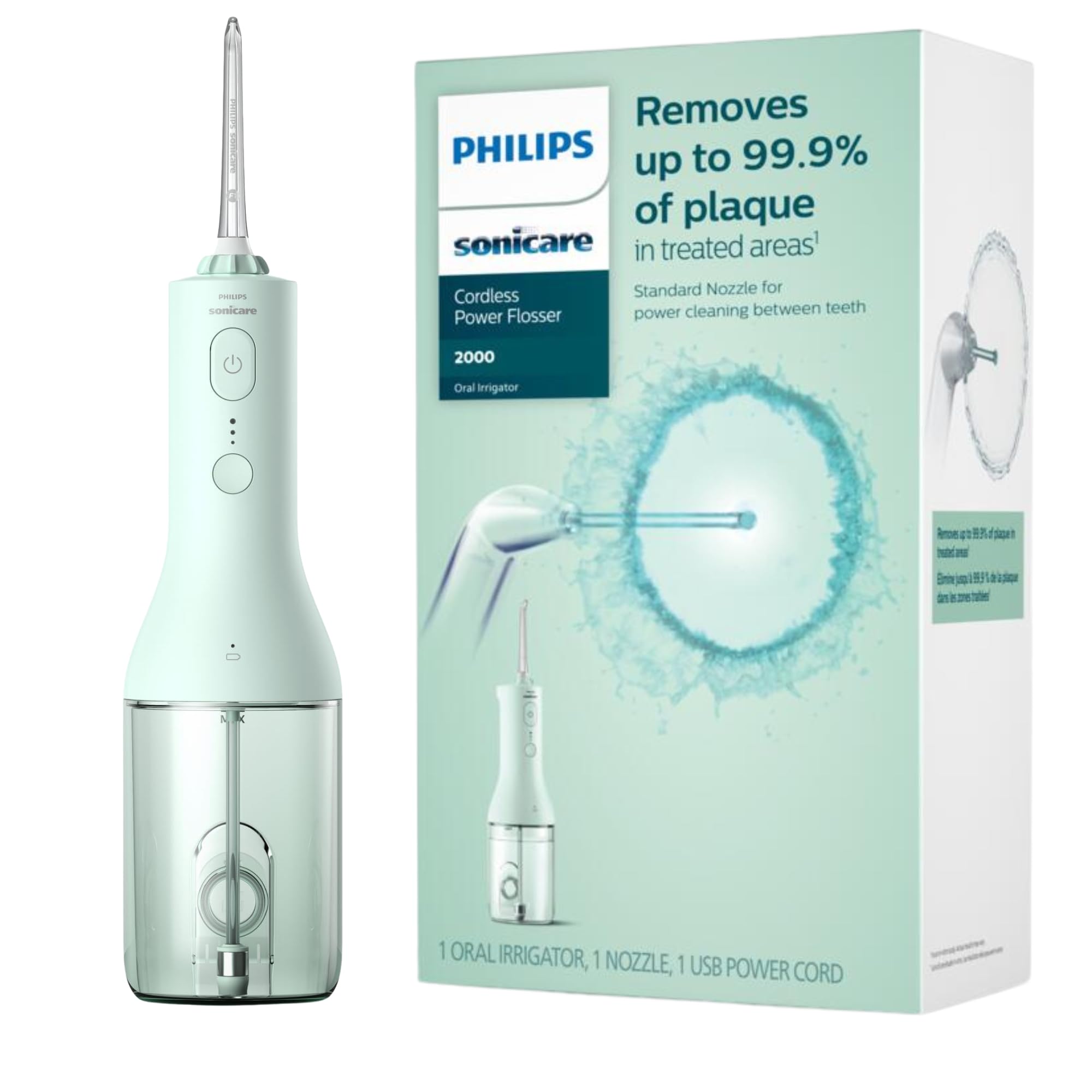 Philips Sonicare Water Flosser Cordless – Rechargeable Power Dental Waterflosser for Teeth, Portable Oral Irrigator with 3 Intensity Settings, 360° Rotating Nozzle – (White)