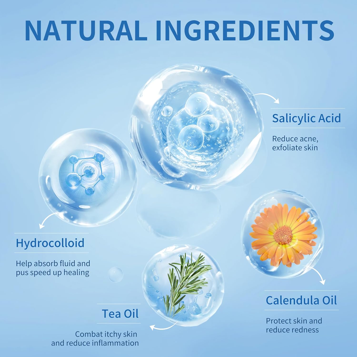 Pimple Patches for Face, 4 Size 300 Counts Acne Patches, Hydrocolloid Patches for Covering Zits and Blemishes, Spot Stickers with Salicylic Acid, Tea Tree Oil & Calendula Oil