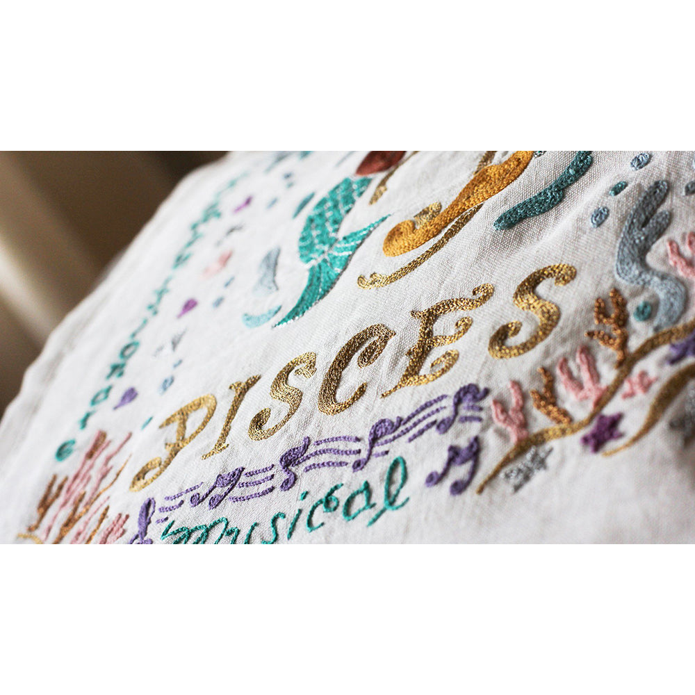 Pisces Astrology Hand-Embroidered Pillow by Cat Studio