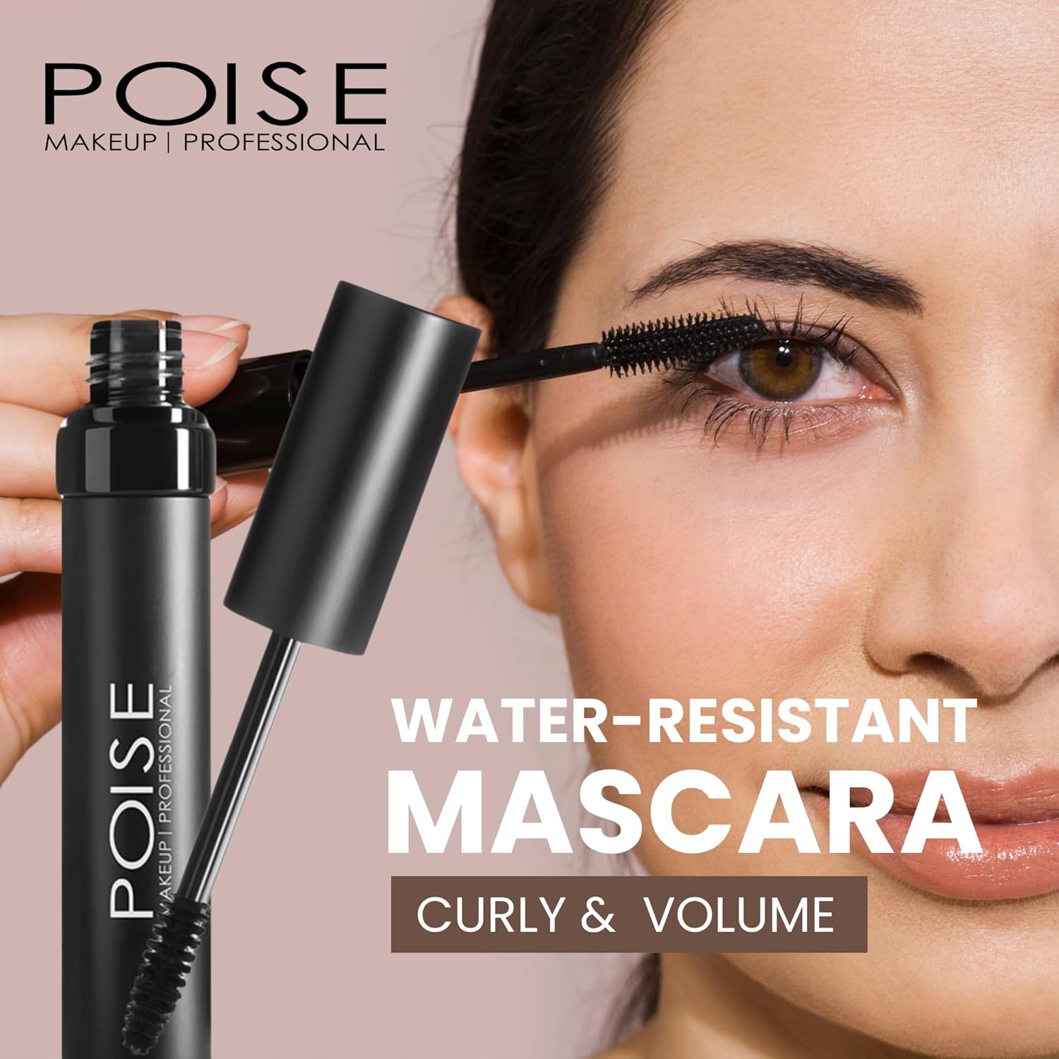 POISE Makeup HD Mascara Water-Resistant Formula | Extended Volume Fullness and Lash Definition Humidity and Smudge-Proof Eye Lashes Mascara, Black