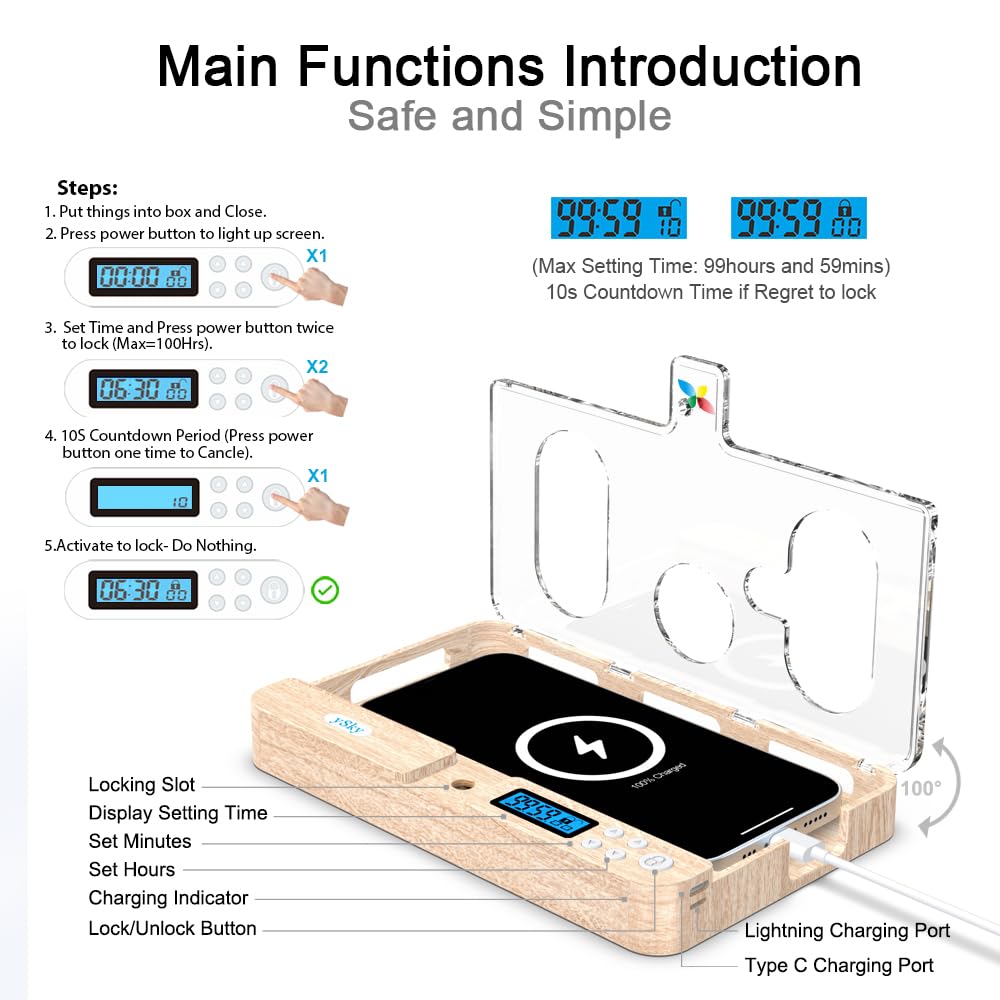Portable Smart Auto Phone Timer Lock Box for iPhone and Android Phones, Self-Control Timer Locker to Help Kids,Students, Adults Focus Back,Prevent Excessive Games, Mobile Phone Addiction(New)