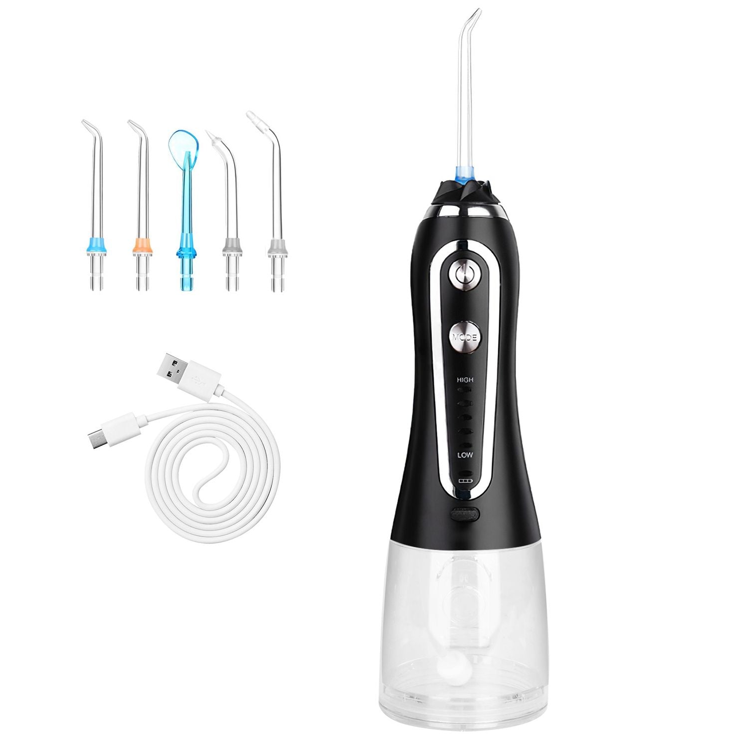 Portable Water Dental Flosser Cordless Rechargeable Dental Oral Irrigator IPX7 Waterproof Teeth Cleaner with 5 Modes 5 Nozzles 10.14oz Detachable Water Tank for Travel Home