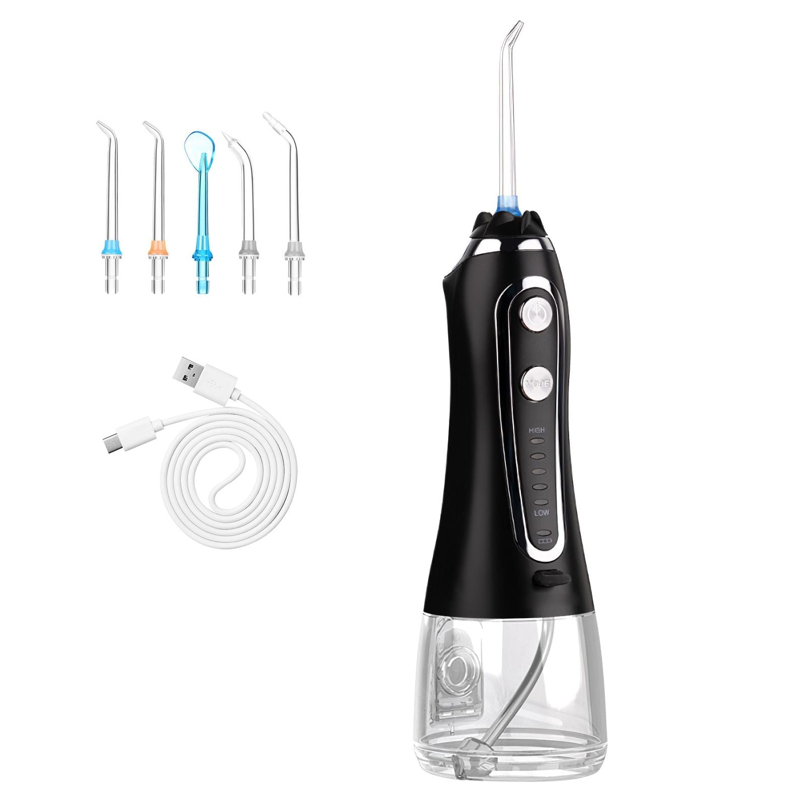 Portable Water Dental Flosser Cordless Rechargeable Dental Oral Irrigator IPX7 Waterproof Teeth Cleaner with 5 Modes 5 Nozzles 10.14oz Detachable Water Tank for Travel Home