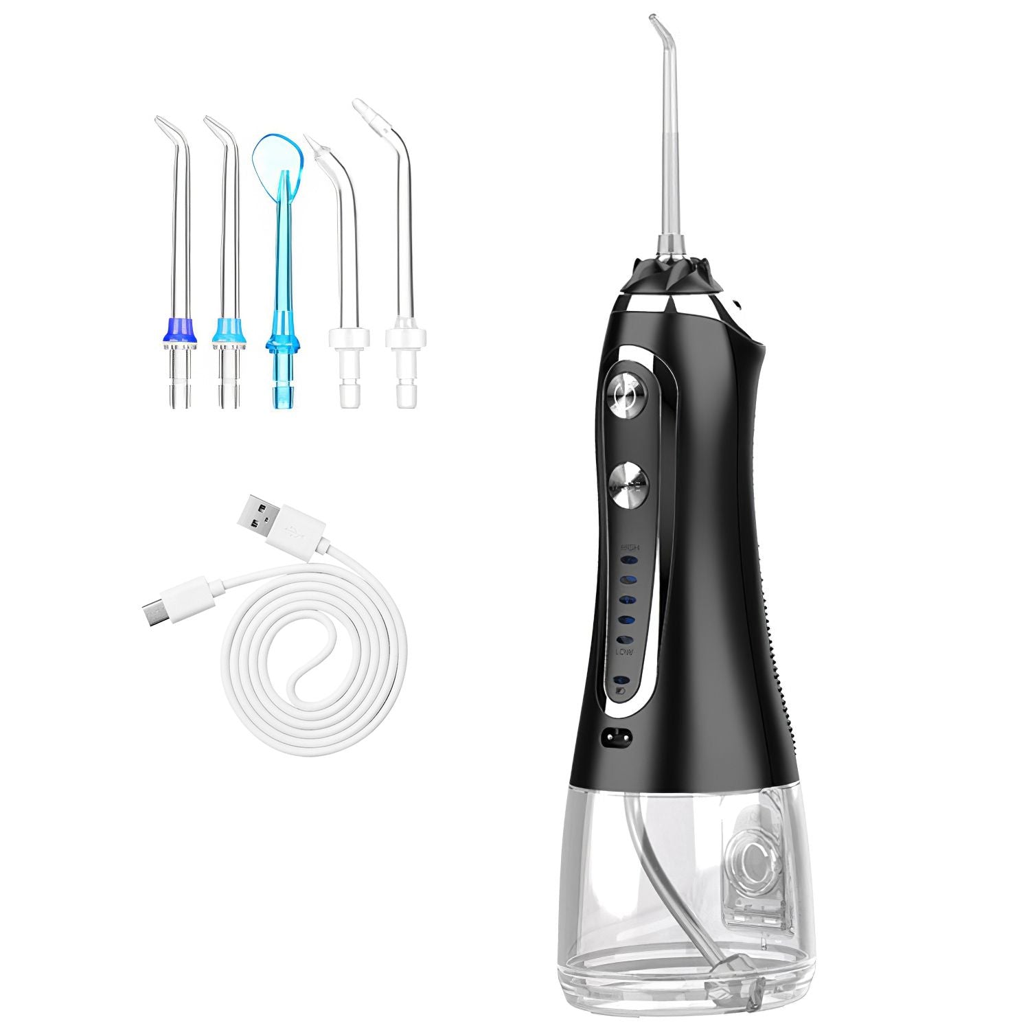 Portable Water Dental Flosser Cordless Rechargeable Dental Oral Irrigator IPX7 Waterproof Teeth Cleaner with 5 Modes 5 Nozzles 10.14oz Detachable Water Tank for Travel Home
