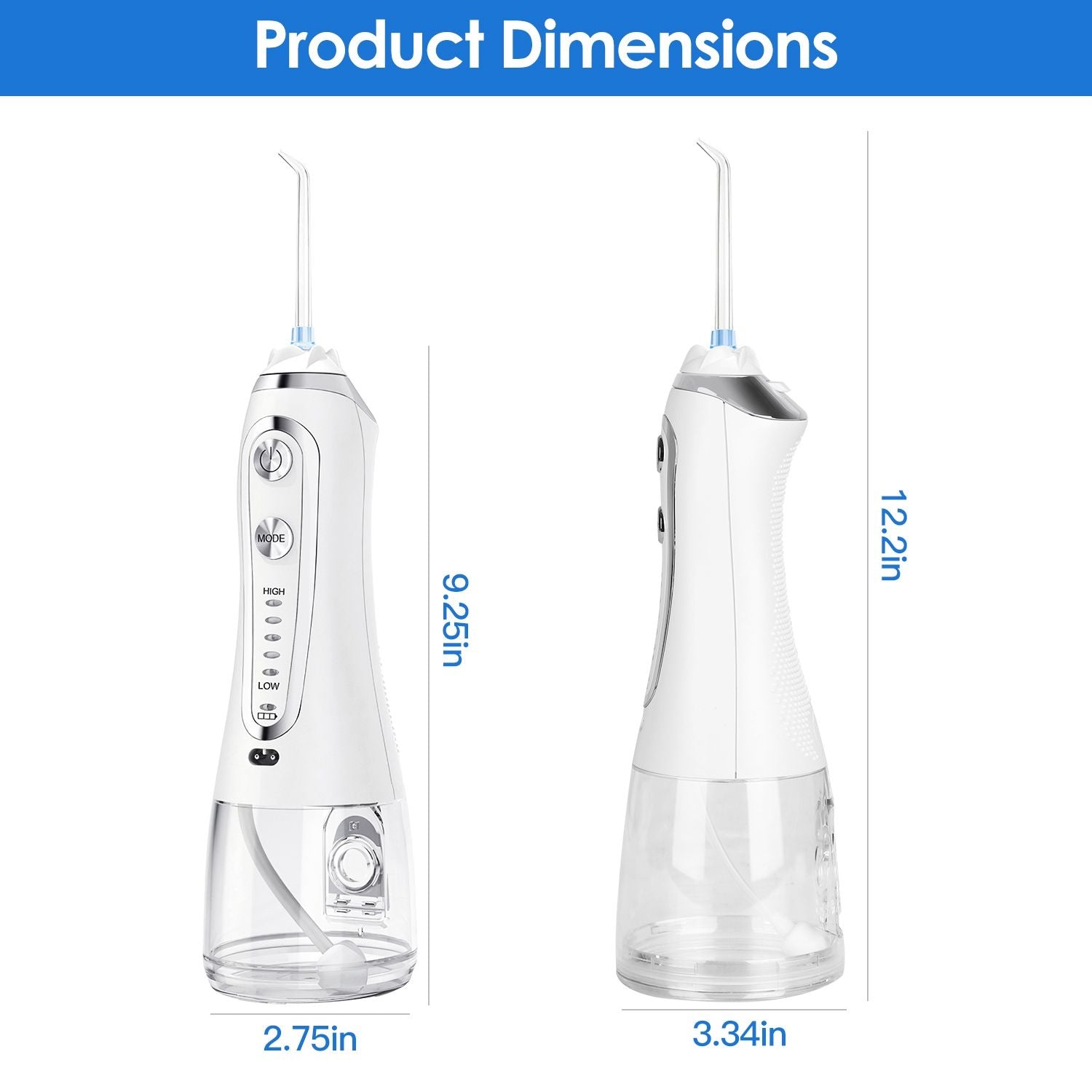 Portable Water Dental Flosser Cordless Rechargeable Dental Oral Irrigator IPX7 Waterproof Teeth Cleaner with 5 Modes 5 Nozzles 10.14oz Detachable Water Tank for Travel Home