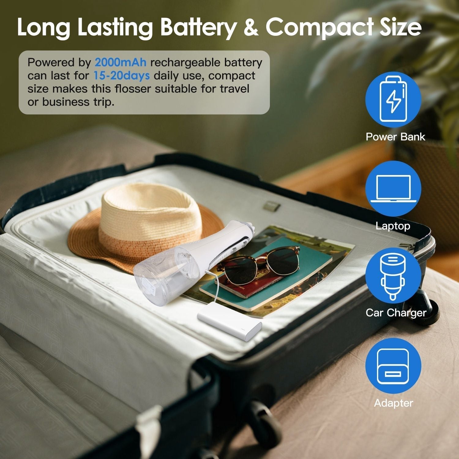 Portable Water Dental Flosser Cordless Rechargeable Dental Oral Irrigator IPX7 Waterproof Teeth Cleaner with 5 Modes 5 Nozzles 10.14oz Detachable Water Tank for Travel Home