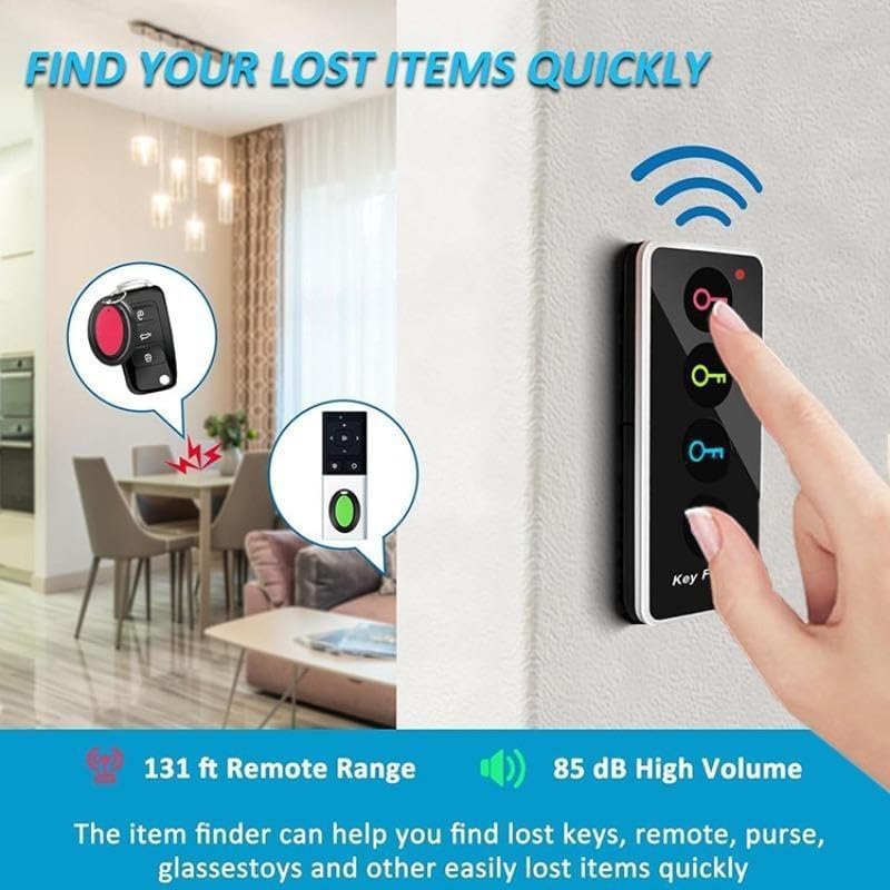Portable Wireless Key Finder Set with 4 Signal Receivers - Ideal Party Gift for Elders, Black, Requires 2 AAA Batteries(Super Good qualiey)