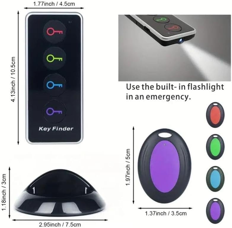 Portable Wireless Key Finder Set with 4 Signal Receivers - Ideal Party Gift for Elders, Black, Requires 2 AAA Batteries(Super Good qualiey)