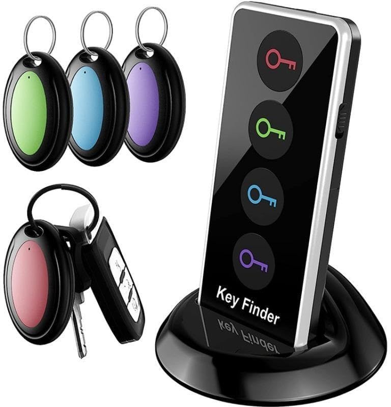 Portable Wireless Key Finder Set with 4 Signal Receivers - Ideal Party Gift for Elders, Black, Requires 2 AAA Batteries(Super Good qualiey)