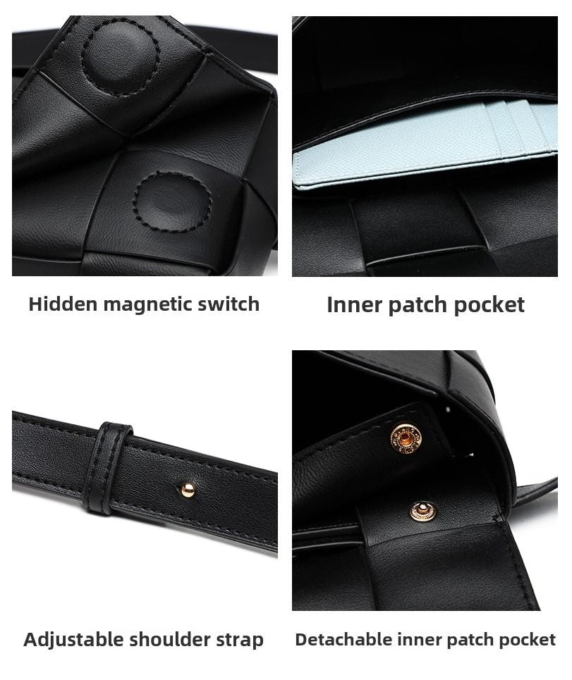 Premium sense of hundred with small bag 2025 new fashion pure color weaving niche ladies crossbody bag small aroma wind women's bag