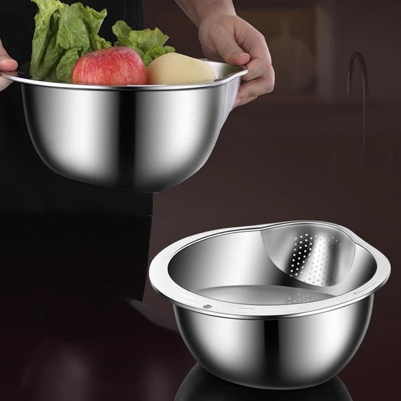 Premium SUS304 Stainless Steel Rice Washing Drain Basket - Multifunctional Kitchen Colander for Rice, Fruits, Veggies & Storage, Durable Kitchen Gadget(Super good qualiey)