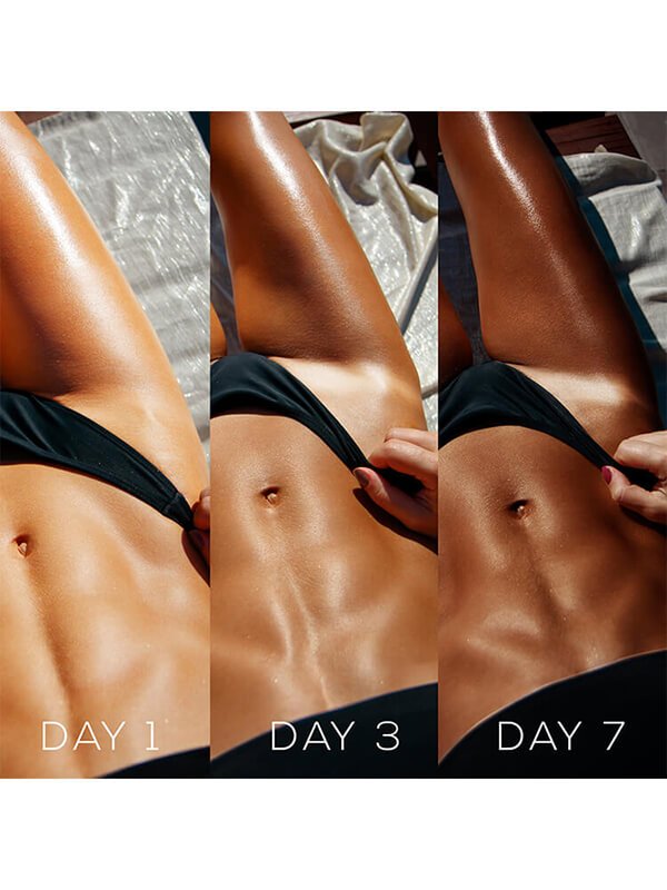 Progress pictures of day 1, 3, and of using the Choco Body Oil showing the results of the product