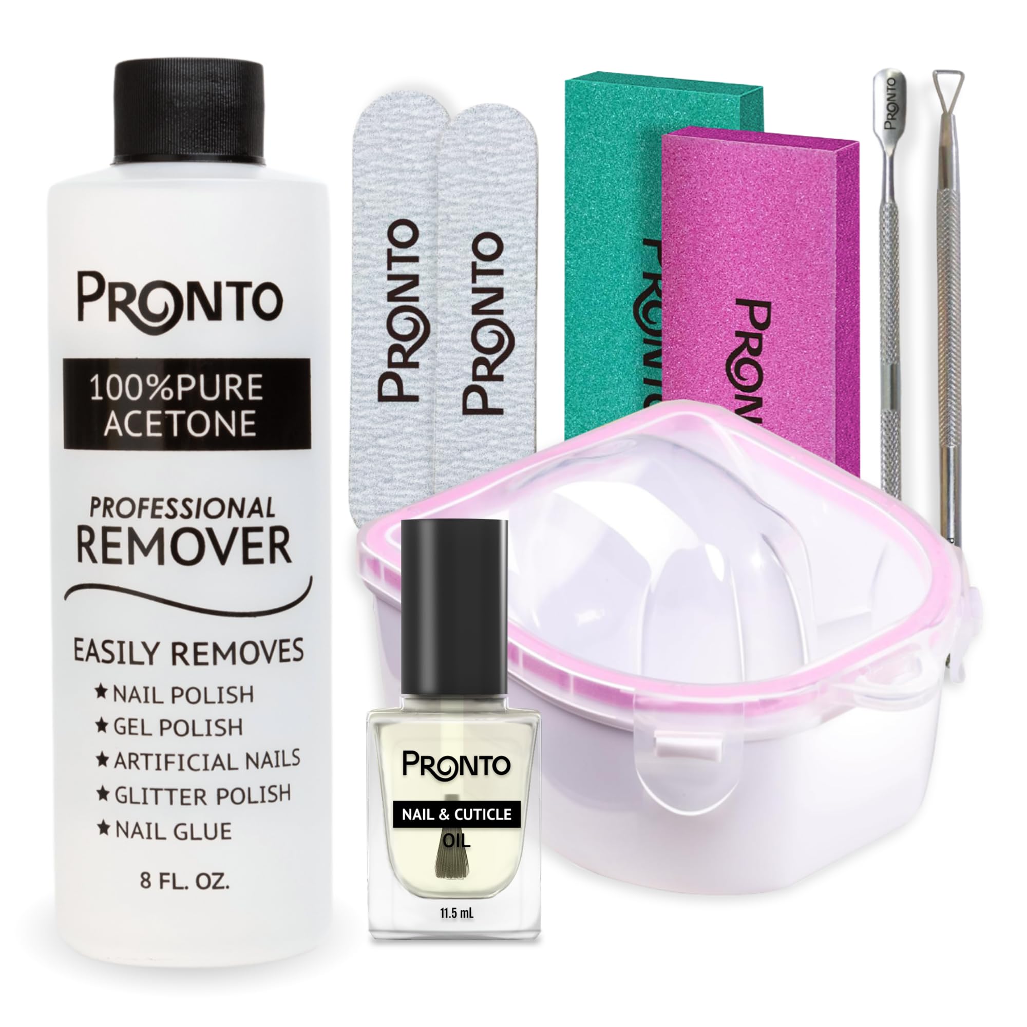 Pronto 100% Acetone Gel Nail Polish Remover - Gel Polish Remover for Nails | Acetone Nail Polish Remover For Nails for Removal of Glue, Gel, Acrylic & Dip | Gel Polish Remover, 8 Fl oz