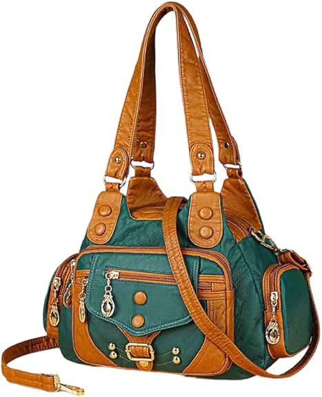 PU Leather Crossbody Bags for Women Medium Size Soft Leather Multi Pocket Shoulder Purses for Women Trendy Vintage