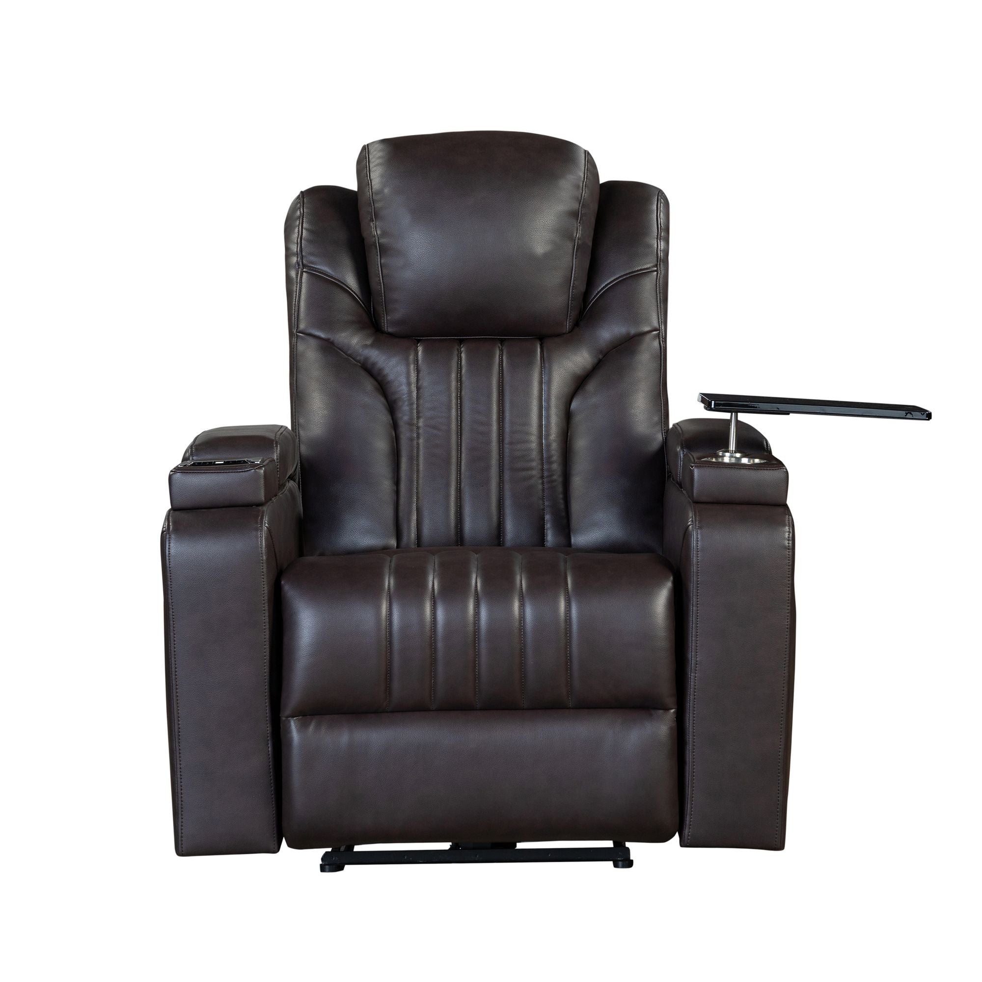 PU Leather Power Recliner Home Theater Recliner with Power Adjustable Headrest, Wireless Charging Device, USB Port, Storage Arms, Cup Holder and Swivel Tray Table for Living Room
