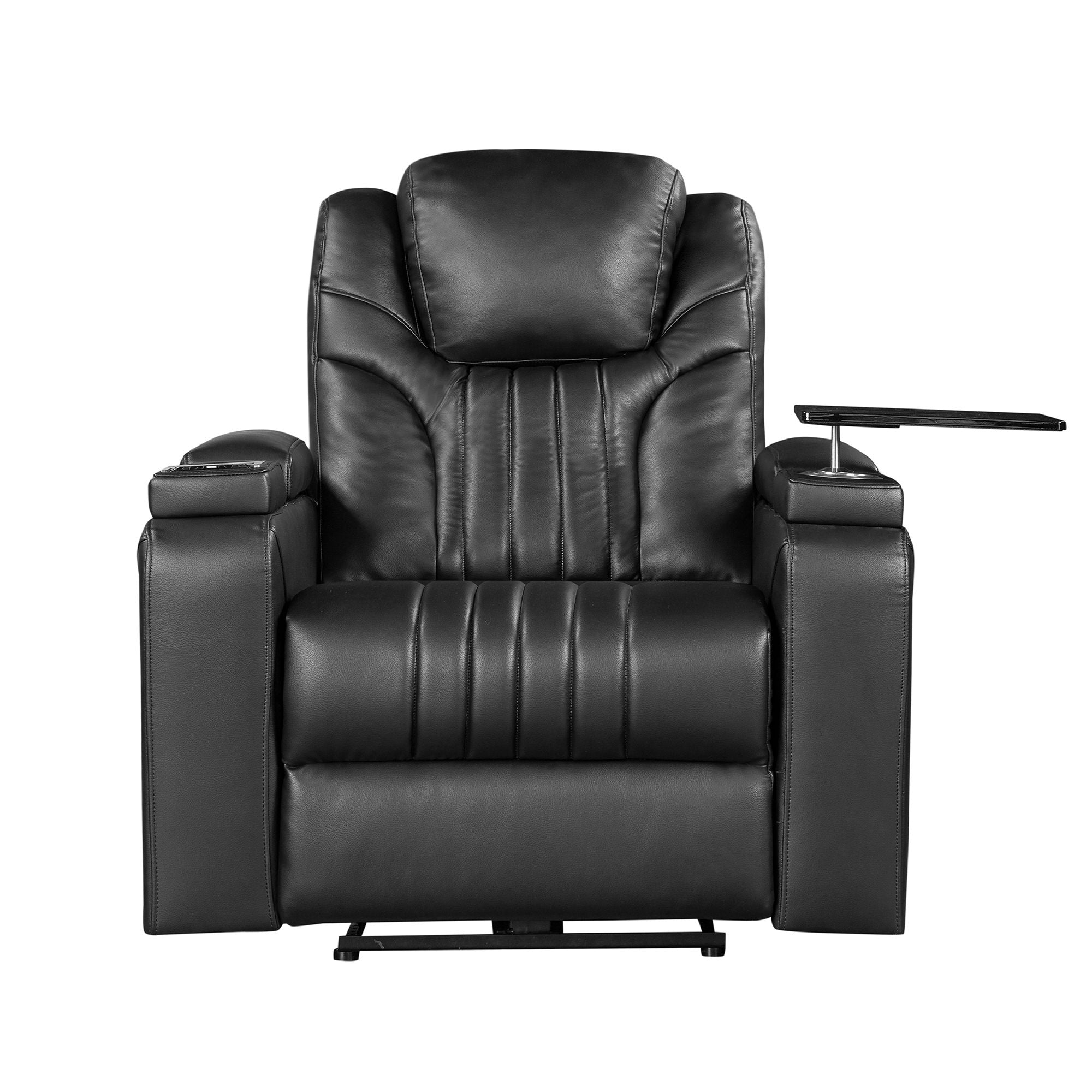PU Leather Power Recliner Home Theater Recliner with Power Adjustable Headrest, Wireless Charging Device, USB Port, Storage Arms, Cup Holder and Swivel Tray Table for Living Room