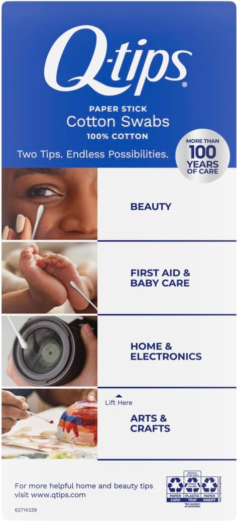 Q-tips Cotton Swabs For Hygiene and Beauty Care Original Cotton Swab Made With 100% Cotton 625 Count, WHITE