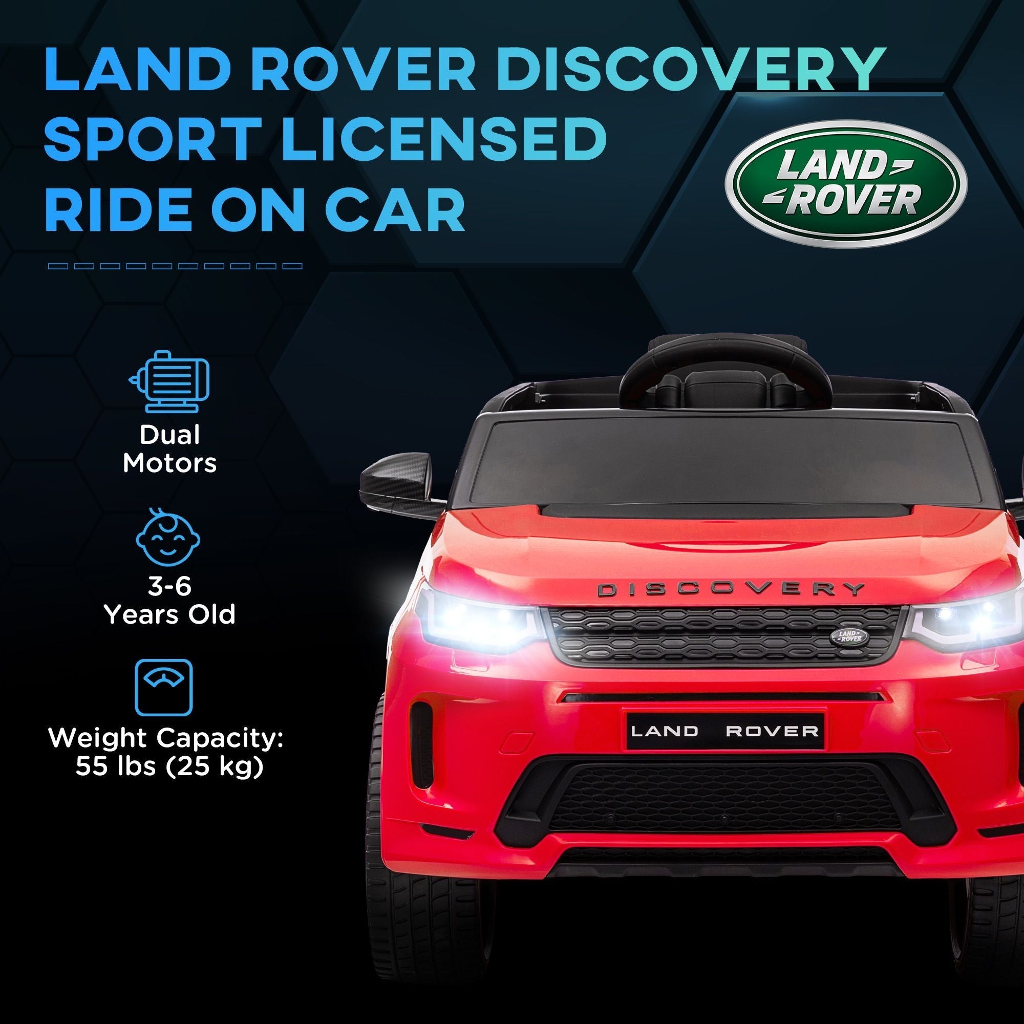 Qaba Land Rover Discovery Sport Licensed 12V Kids Ride on Car, Battery Powered Kids Electric Car with Remote Control, Soft Start, LED Lights, Music Horn, 3 Speeds, Red