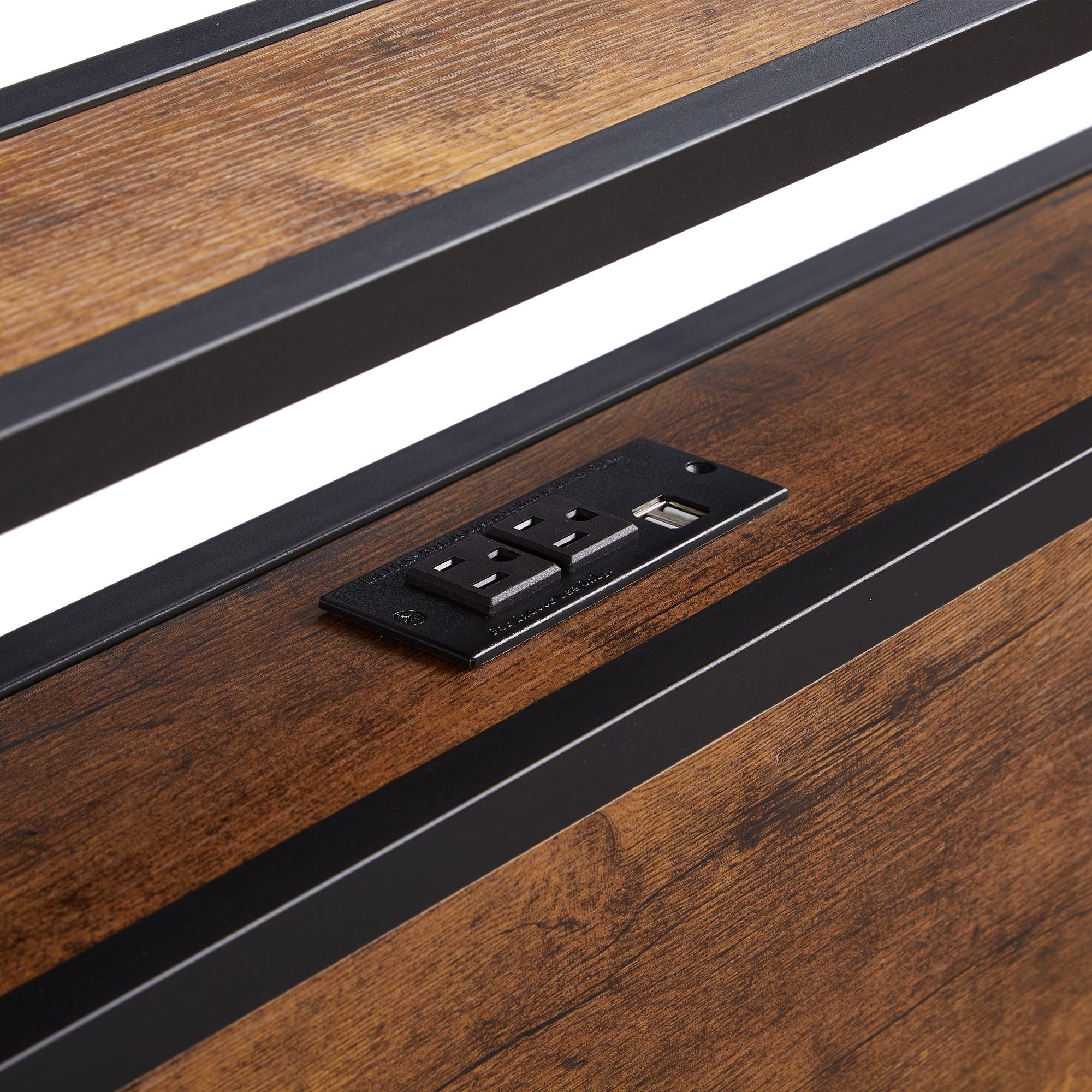 Queen Size Metal Platform Bed Frame with Wooden Headboard and Footboard with USB LINER,LED Lights, No Box Spring Needed, Large Under Bed Storage, Easy Assemble