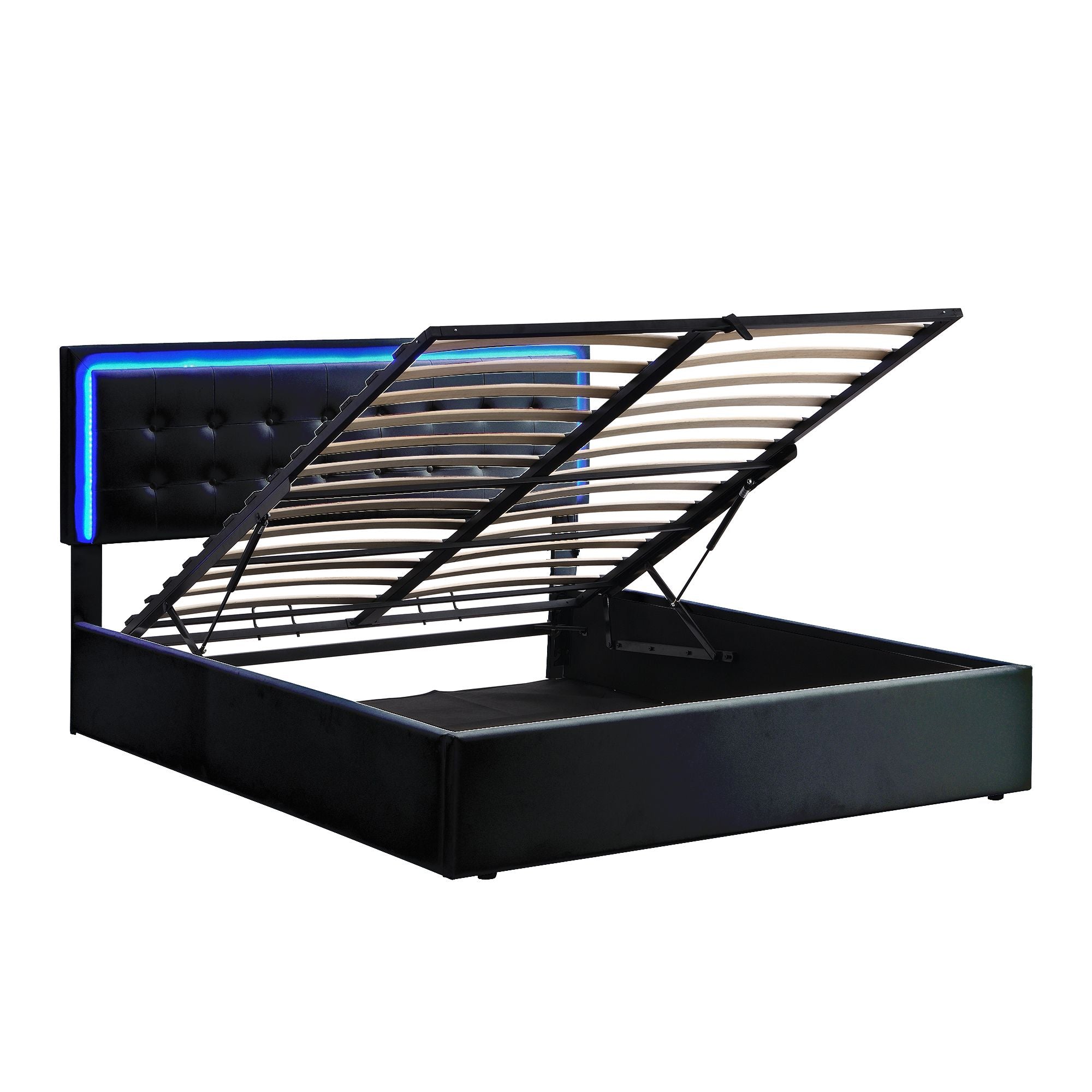 Queen Size Tufted Upholstered Platform Bed with Hydraulic Storage System,PU Storage Bed with LED Lights