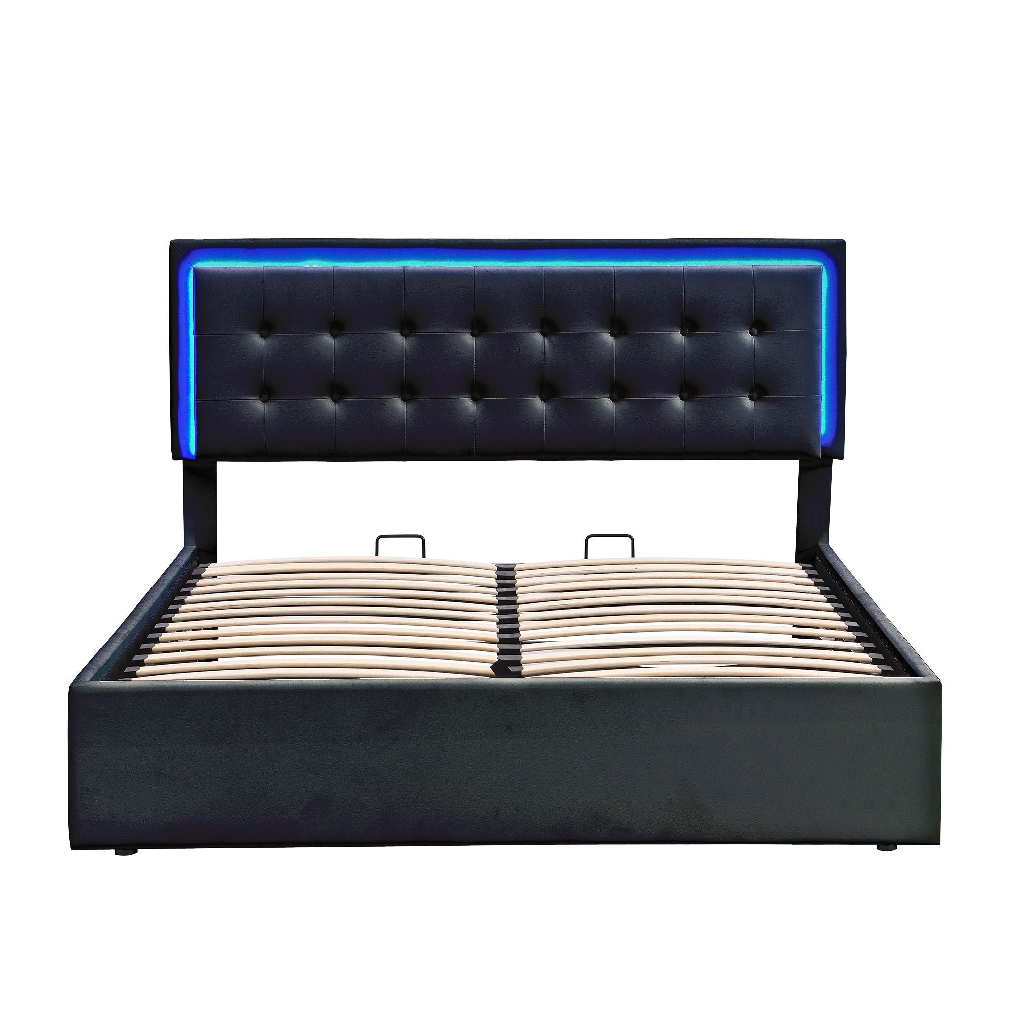 Queen Size Tufted Upholstered Platform Bed with Hydraulic Storage System,PU Storage Bed with LED Lights