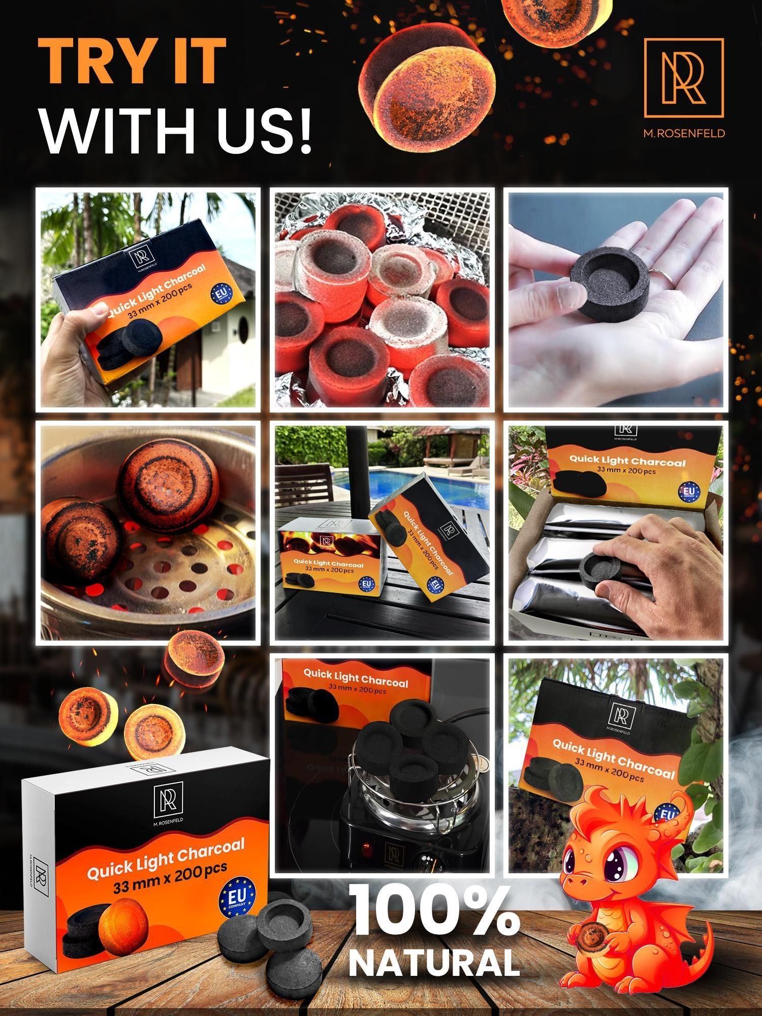 Quick Light Hookah Charcoal Tablets Premium Quality Incense Charcoal Discs Pack of 200 Charcoal for Incense Burning